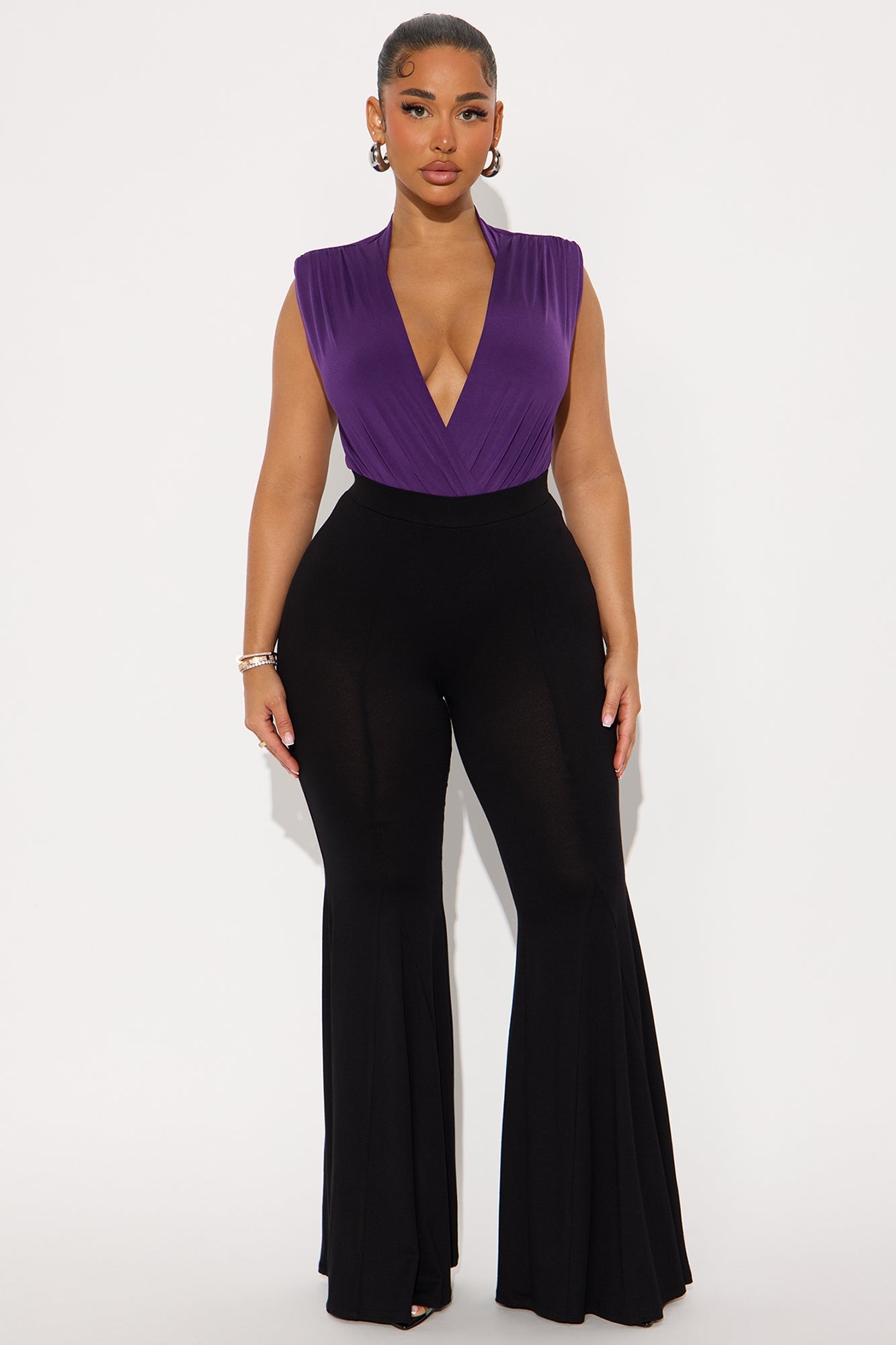 Gardenia Surplice Shoulder Pad Bodysuit - Eggplant