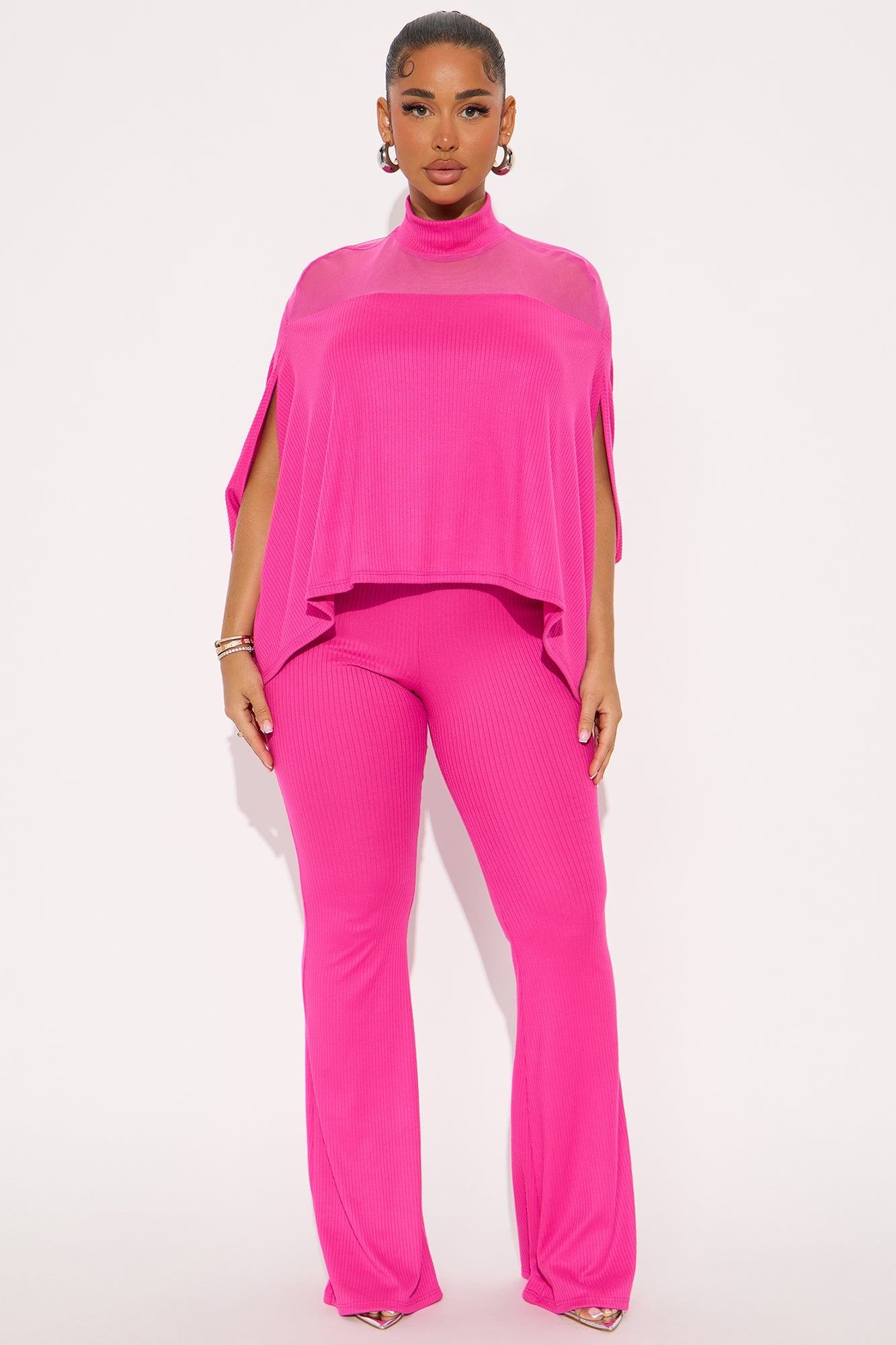 Alice Mock Neck Pant Set - Hot Pink