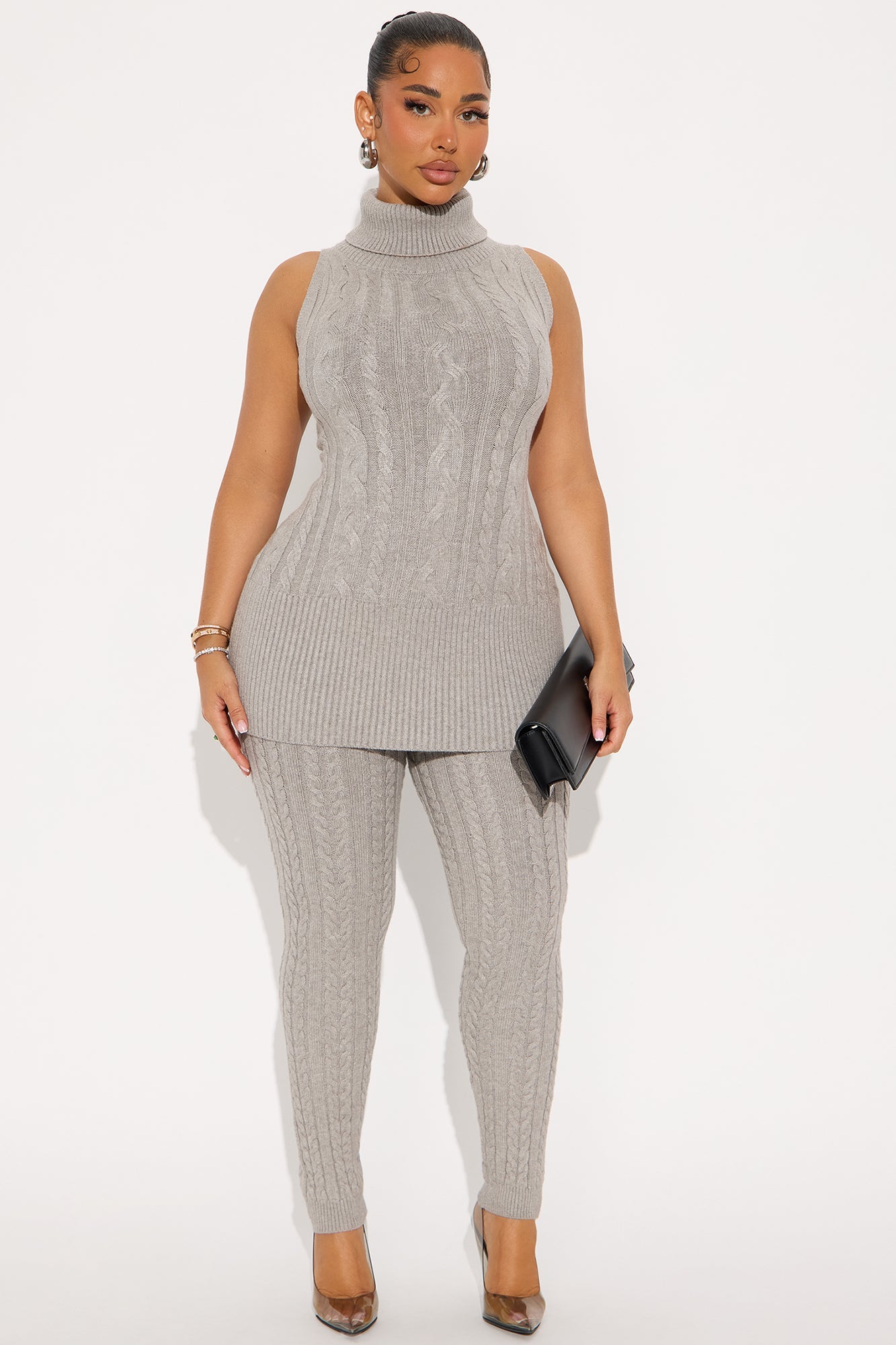 Alessia Sleeveless Sweater Pant Set - Grey