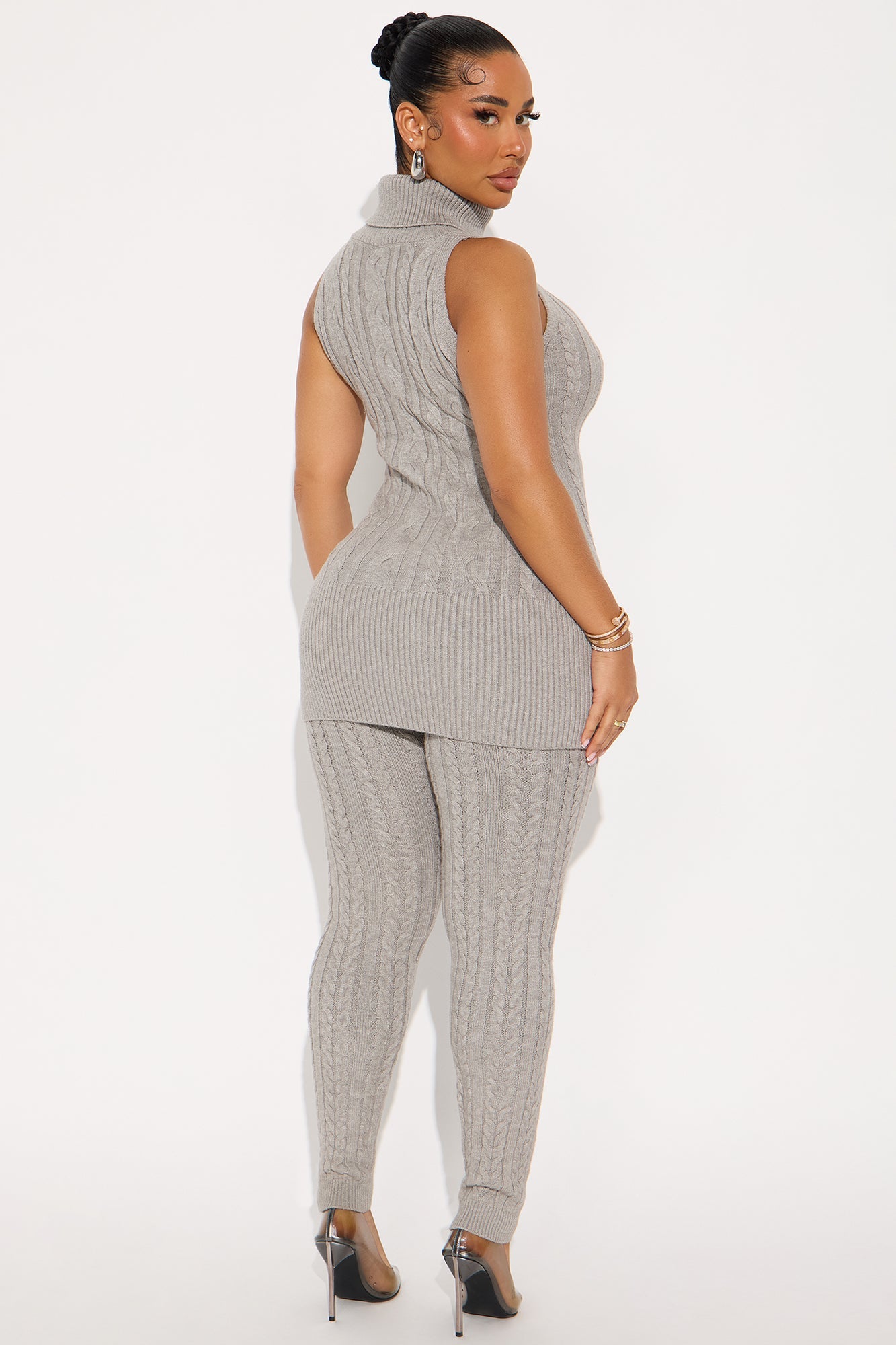 Alessia Sleeveless Sweater Pant Set - Grey