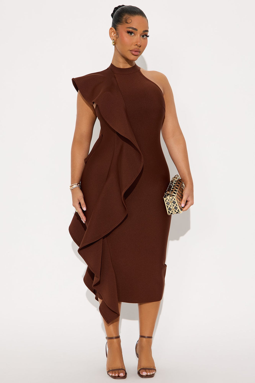Raylin Bandage Midi Dress - Brown