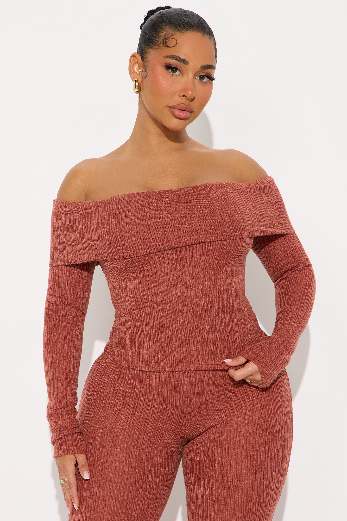 Cici Off Shoulder Pant Set - Rust