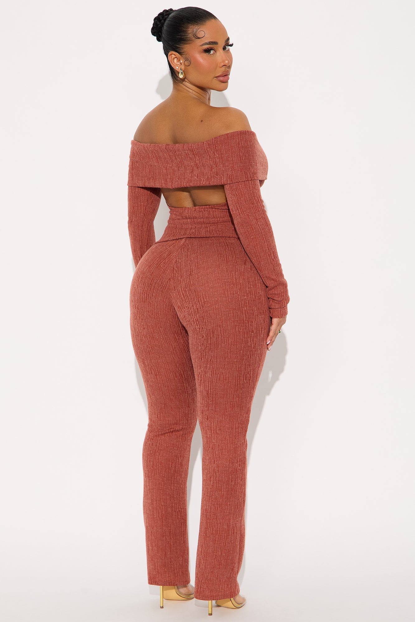 Cici Off Shoulder Pant Set - Rust