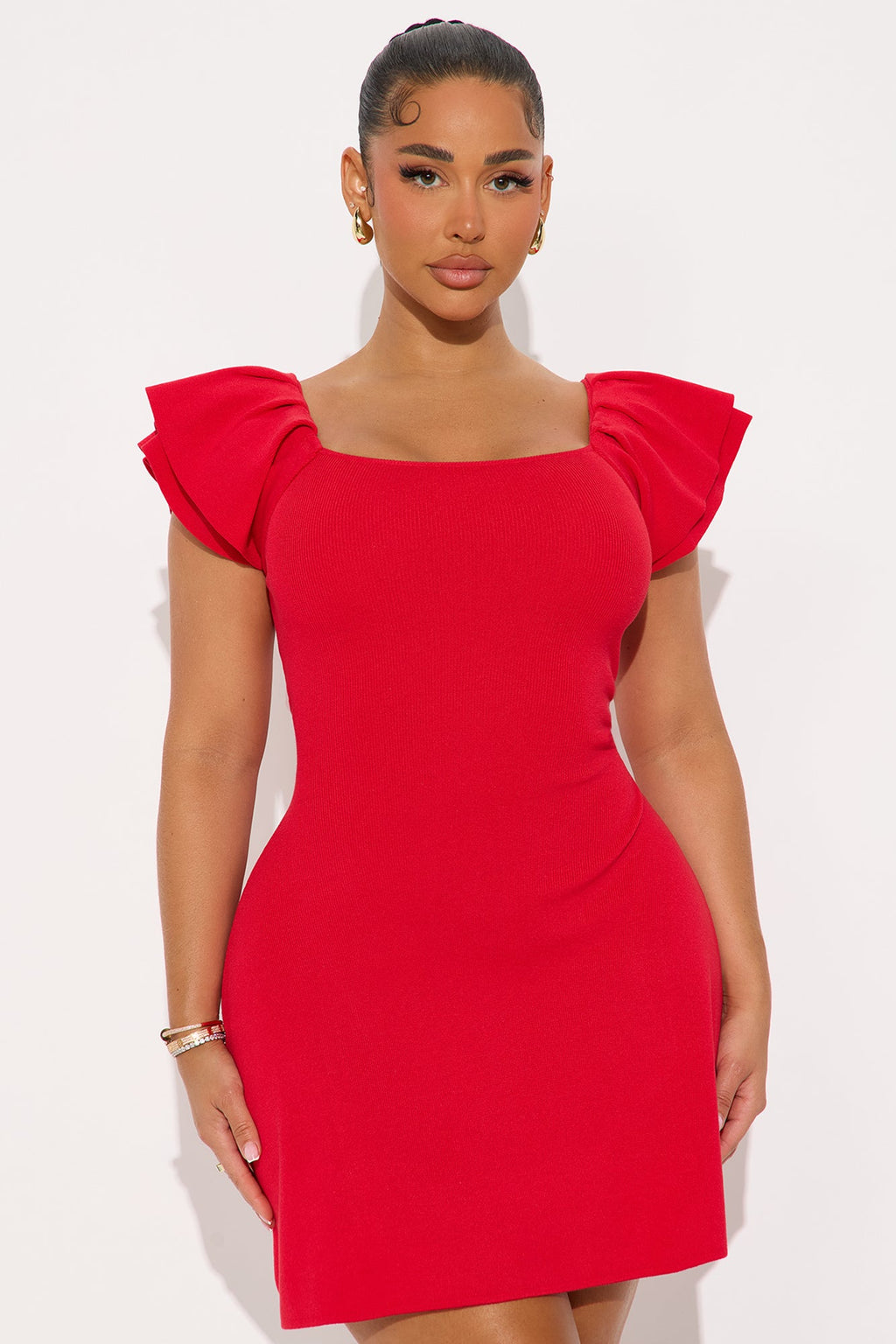 Kelliane Ribbed Mini Dress - Red