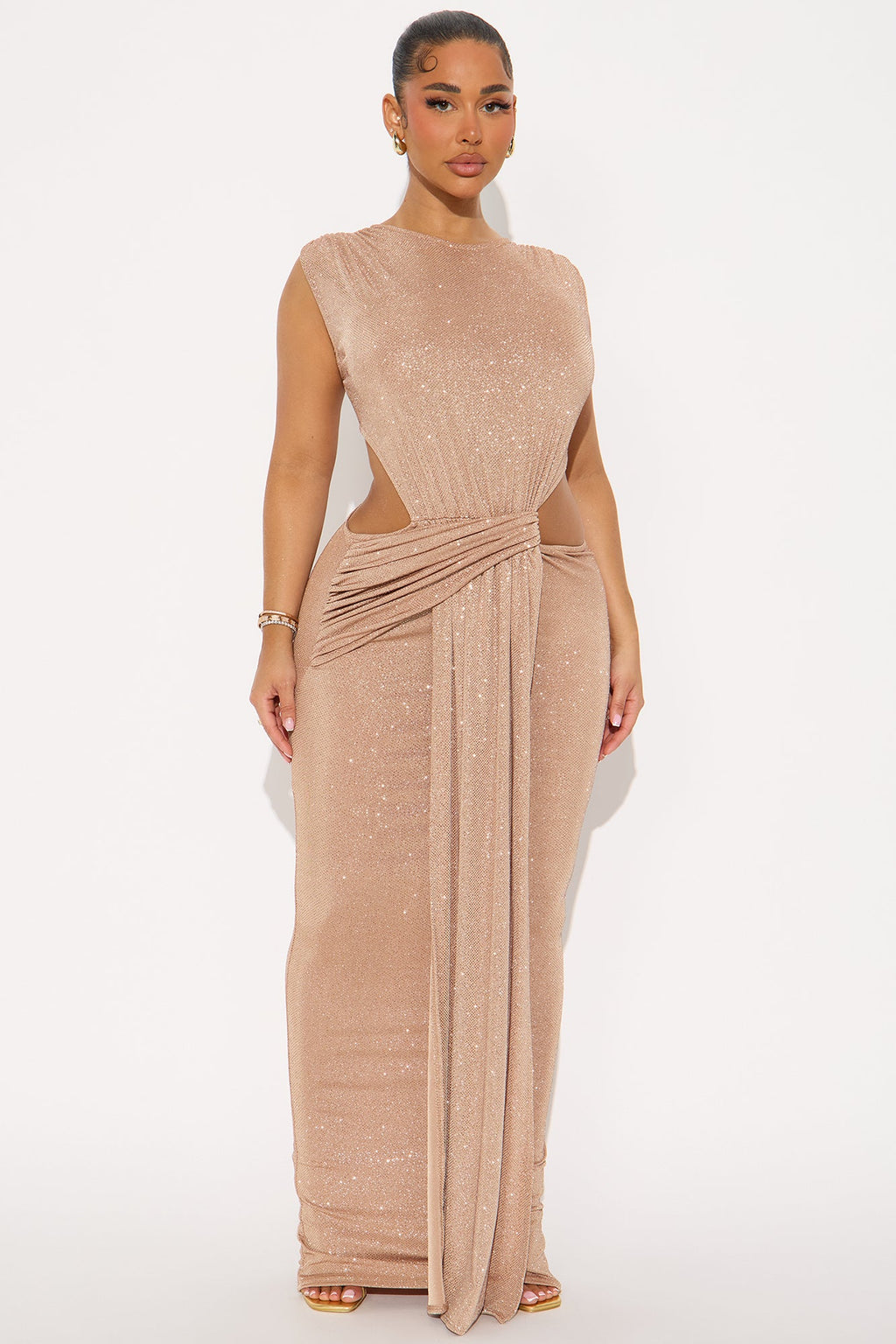 Niya Draped Glitter Gown - Gold