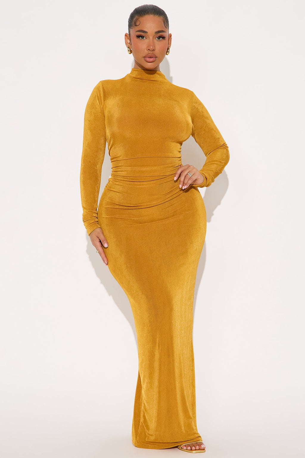 Ella Mock Neck Long Sleeve Maxi Dress - Mustard