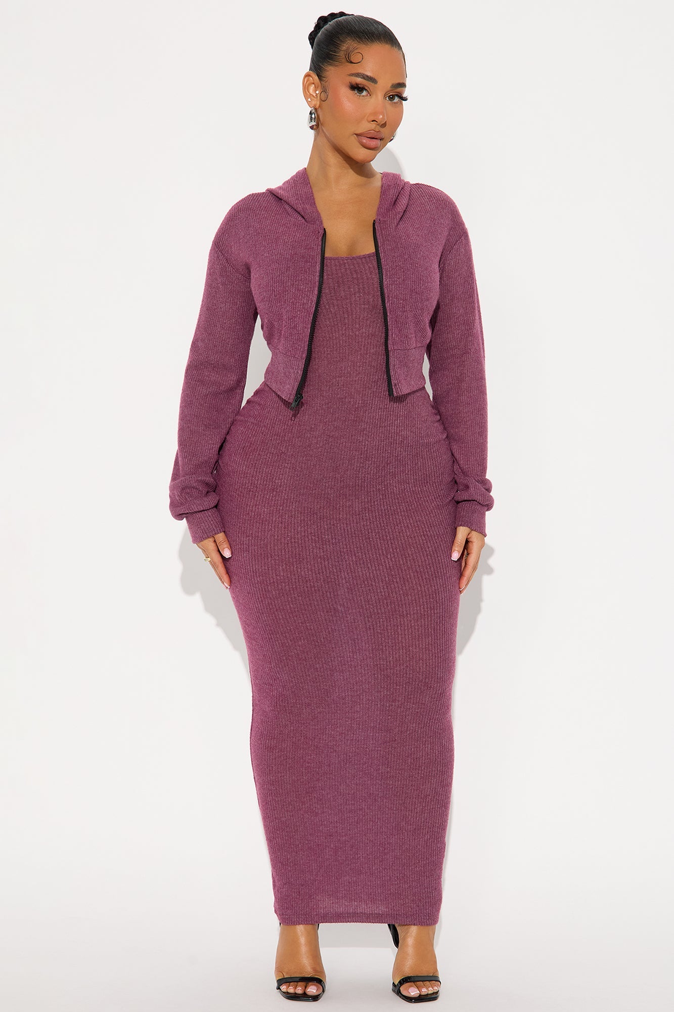 Azusa 2 Piece Zip Up Maxi Dress Set - Plum