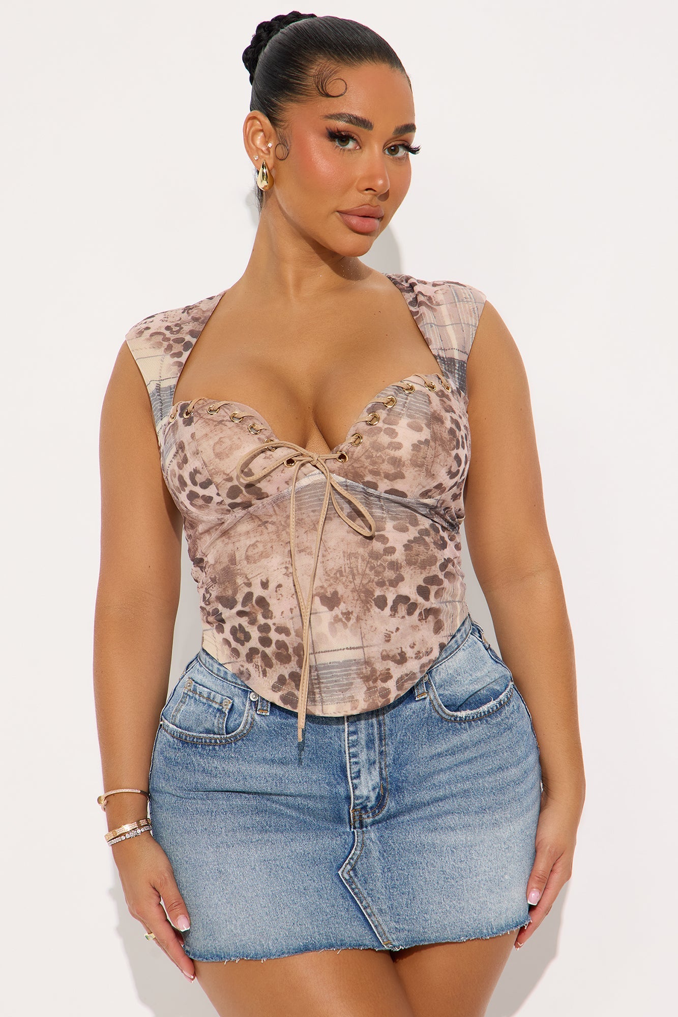 My Confession Mesh Corset Top - Leopard