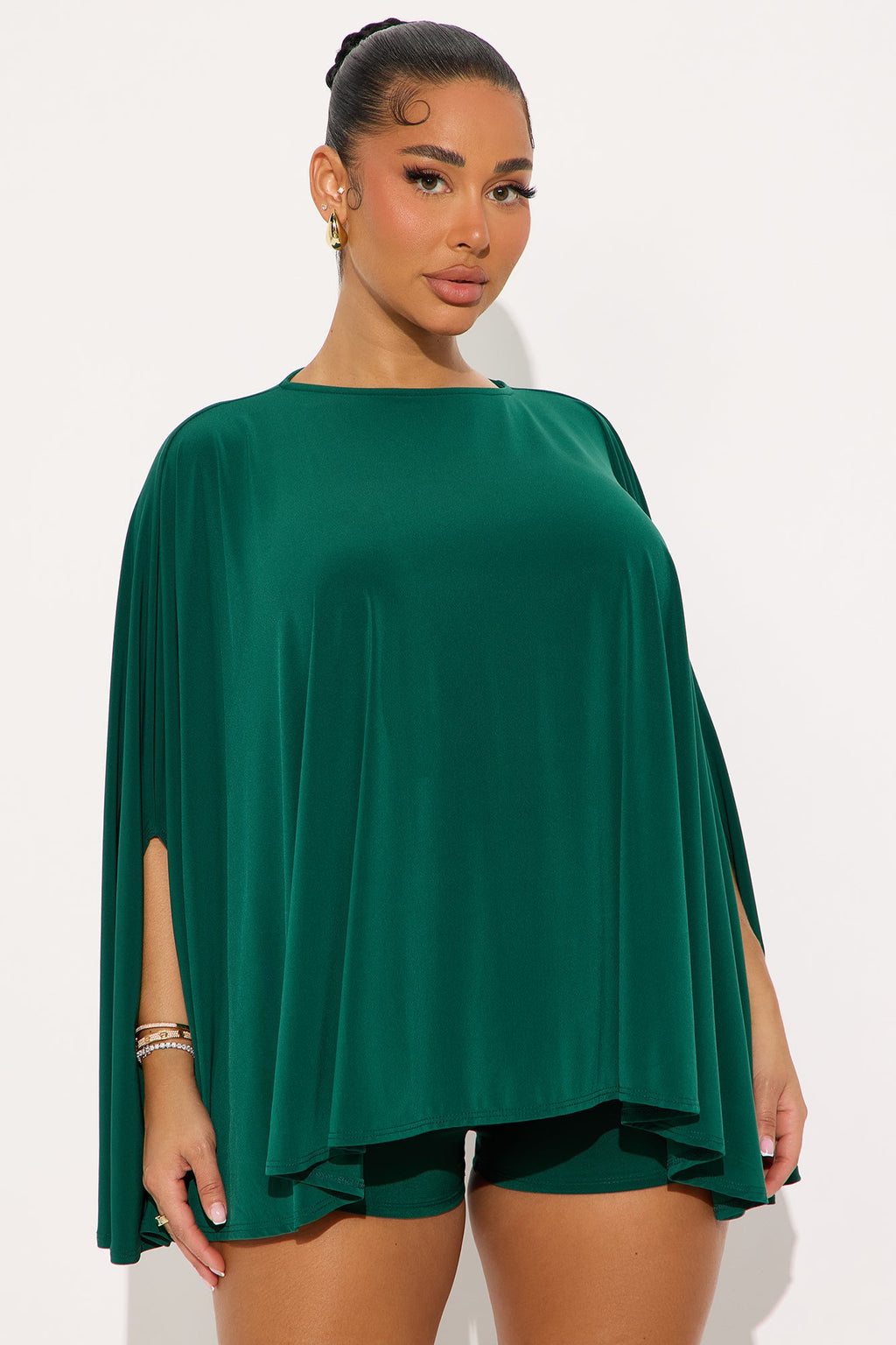 Left You Unread Draped Cape Short Set - Green