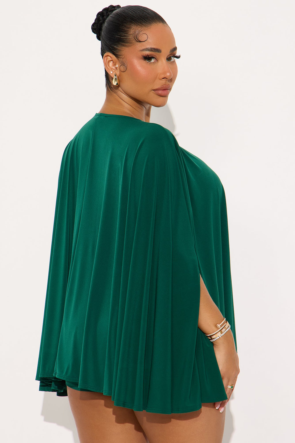 Left You Unread Draped Cape Short Set - Green