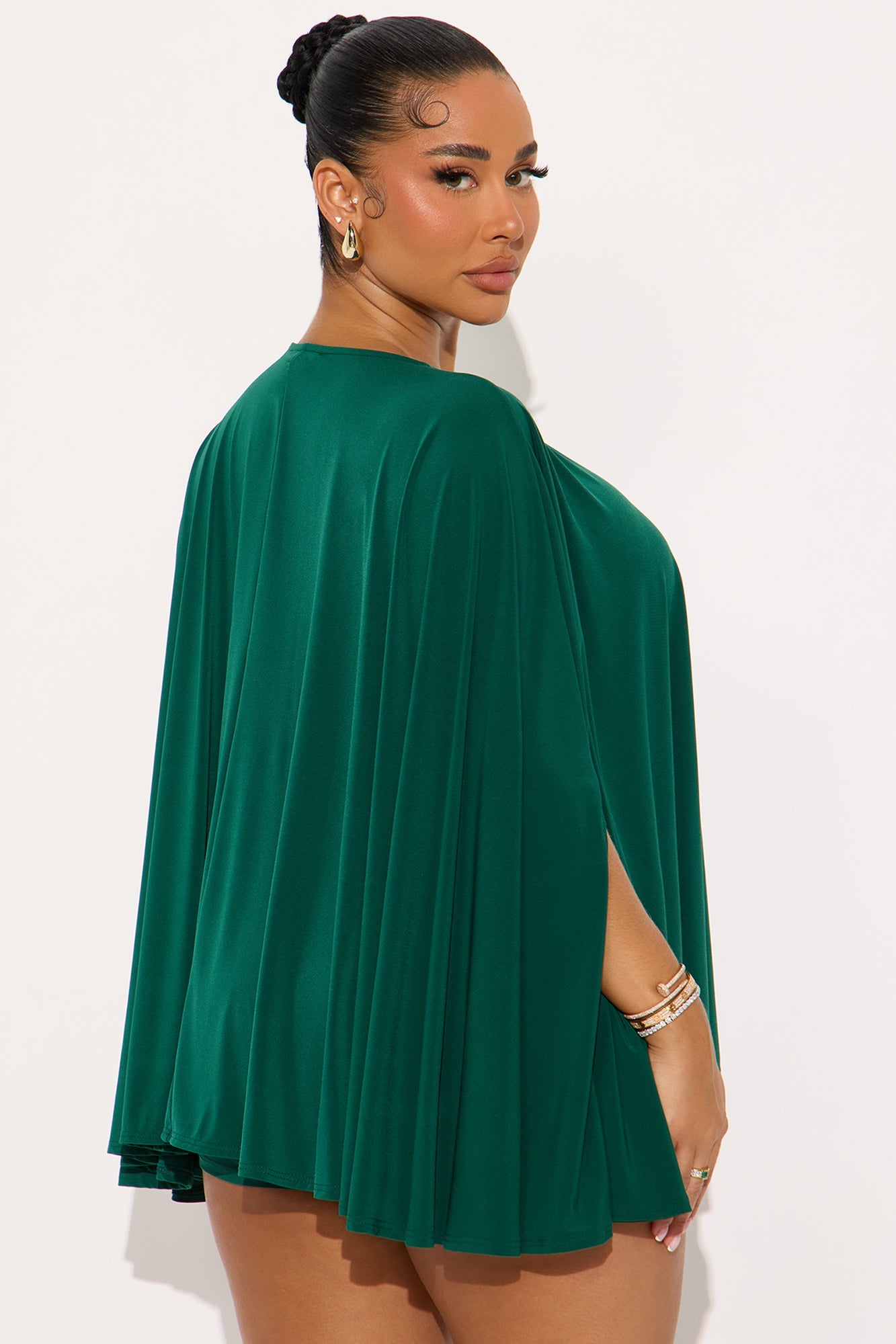 Left You Unread Draped Cape Short Set - Green