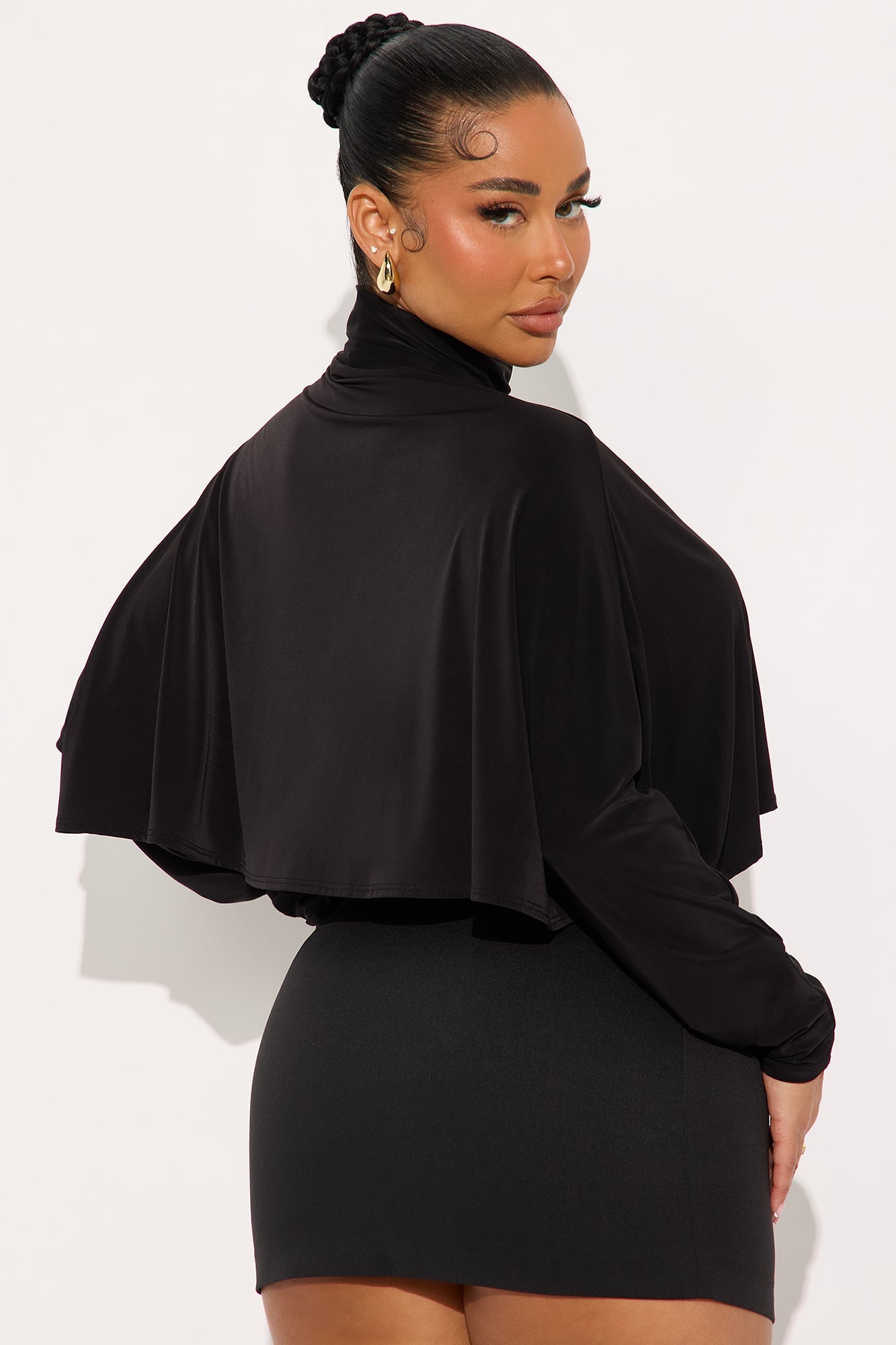 Come Around Top Long Mock Neck Top - Black