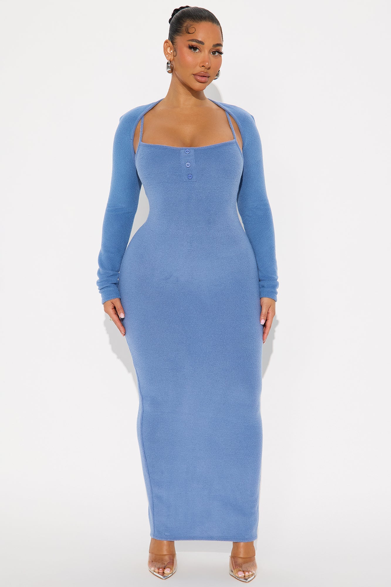 No Rush Sweater Maxi Dress - Dusty Blue