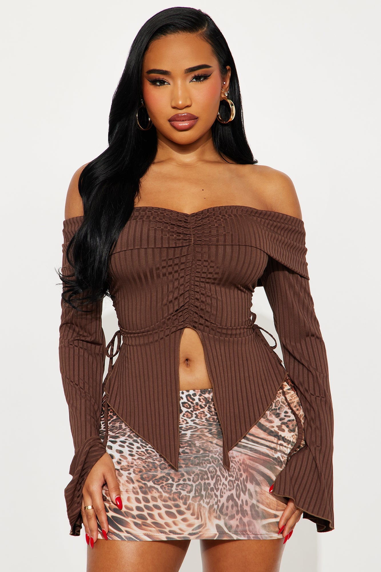Luna Off Shoulder Top - Brown