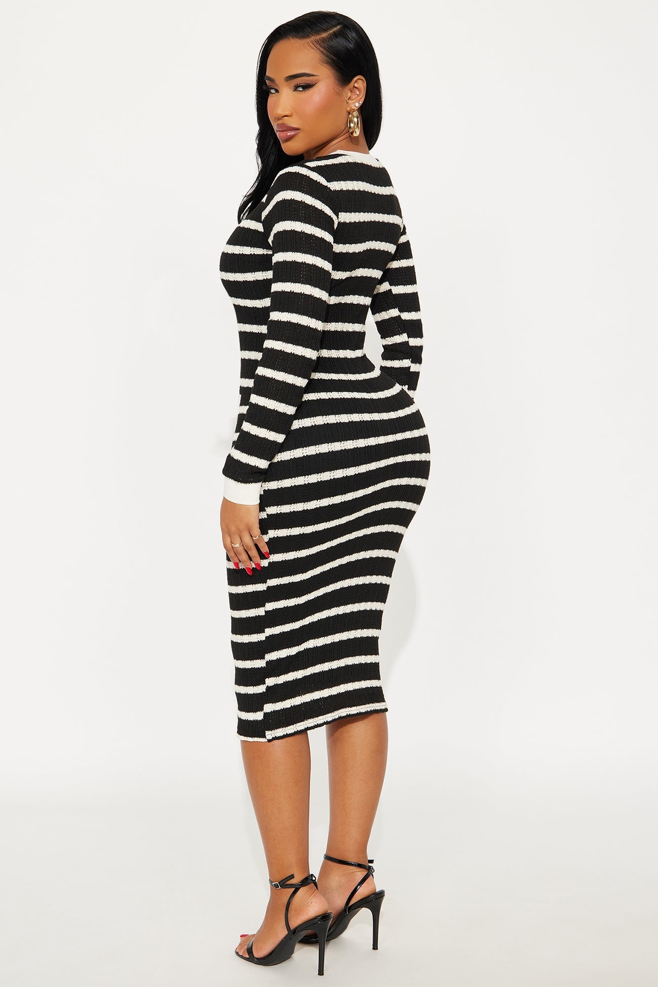 Trending Topic Long Sleeve Crochet Midi Dress - Black/combo