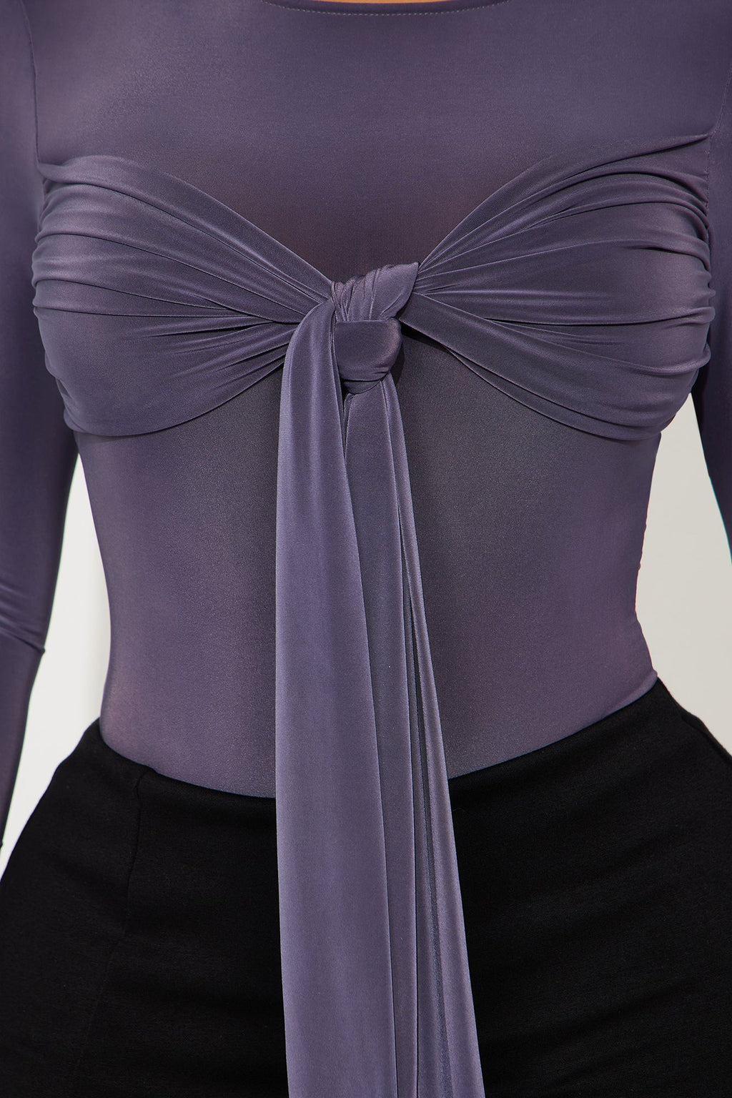 Inessa Long Sleeve Draped Bodysuit - Dark Grey