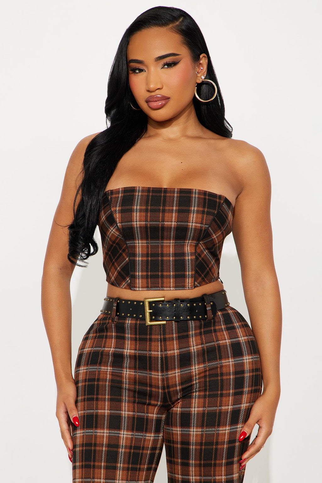 Presley Plaid 3 Piece Pant Set - Brown/combo