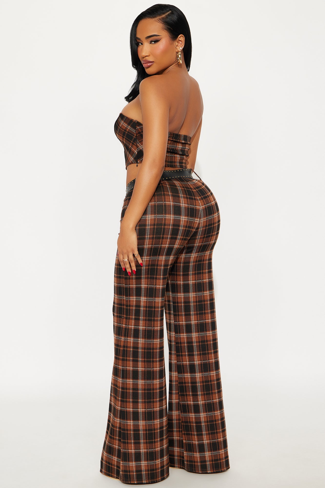 Presley Plaid 3 Piece Pant Set - Brown/combo