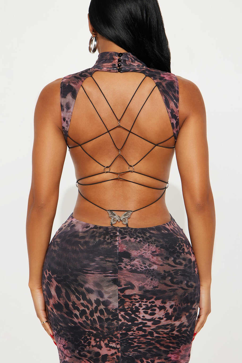 Pure Temptation Strappy Backless Maxi Mesh Dress - Leopard