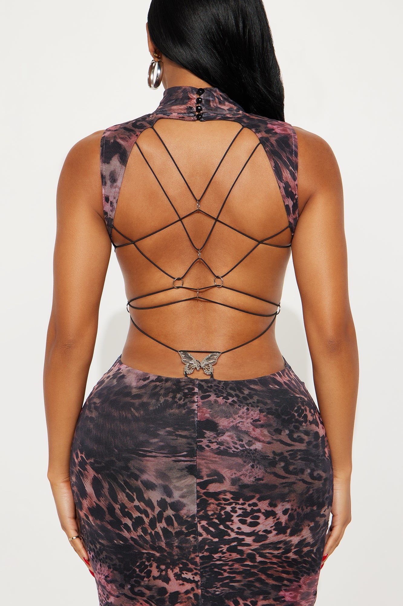 Pure Temptation Strappy Backless Maxi Mesh Dress - Leopard