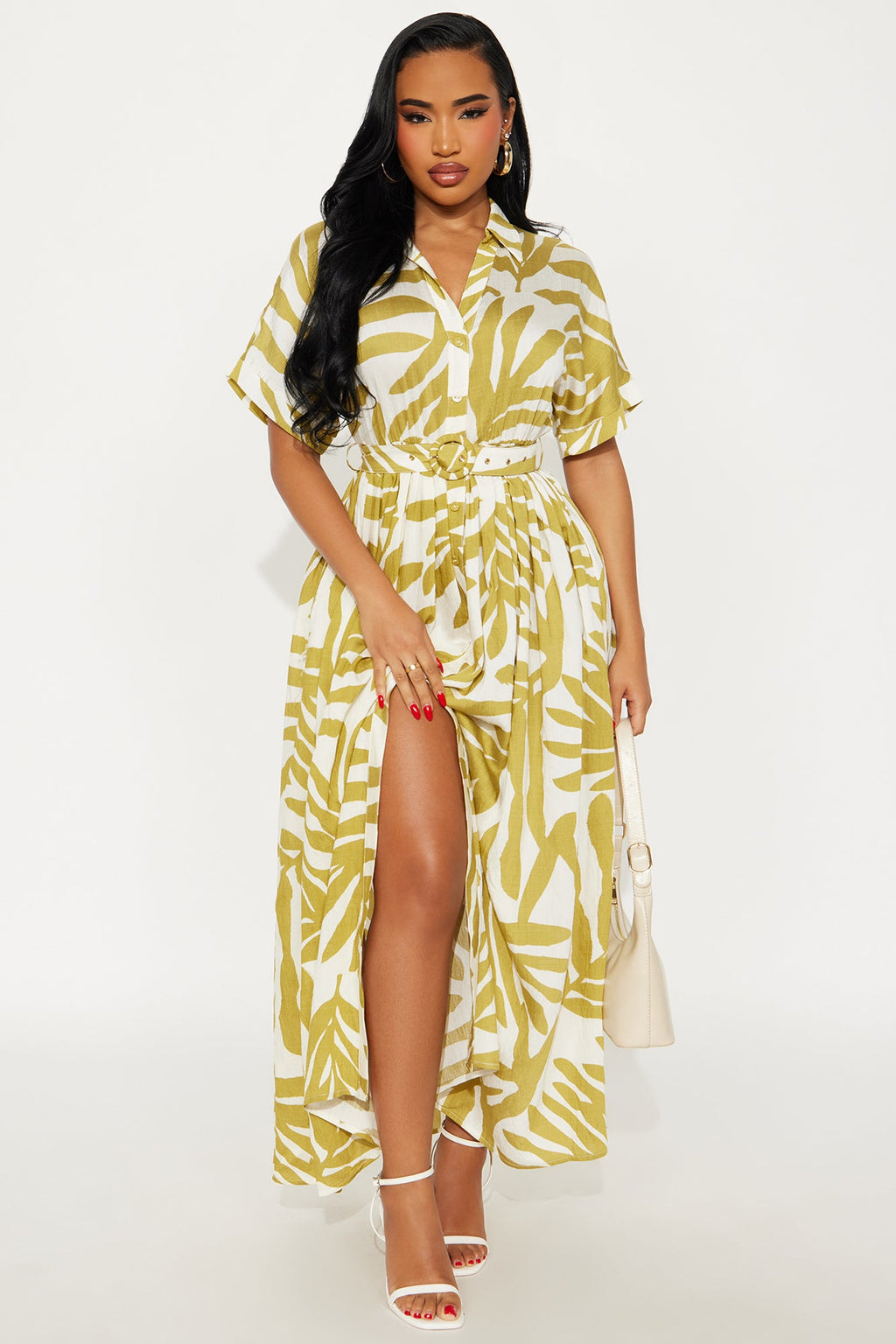 Jasmine Belted Shirt Dress - Chartreuse