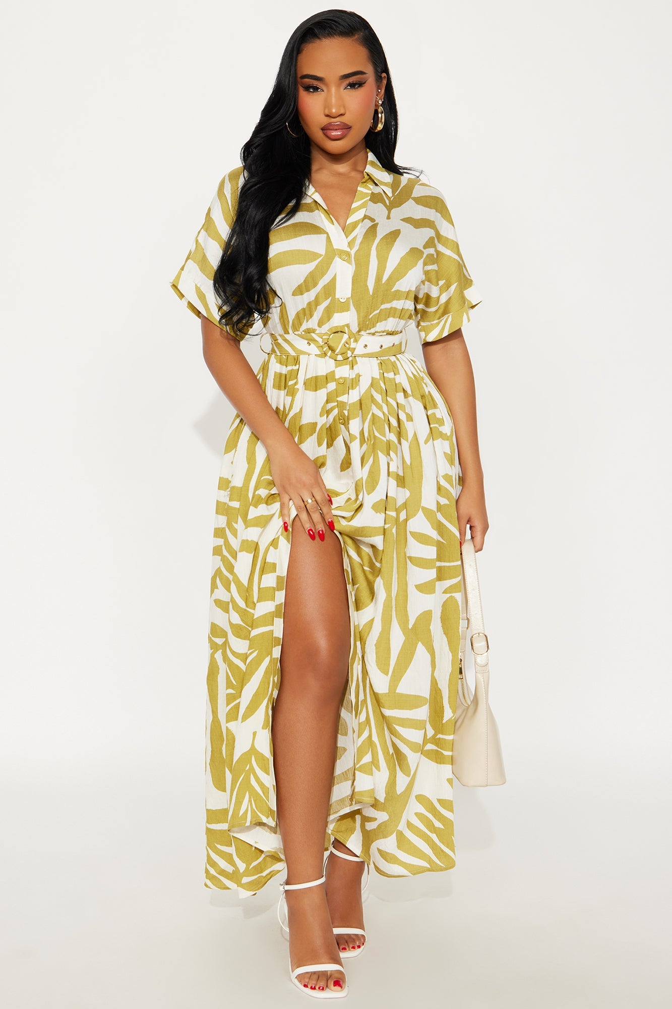 Jasmine Belted Shirt Dress - Chartreuse