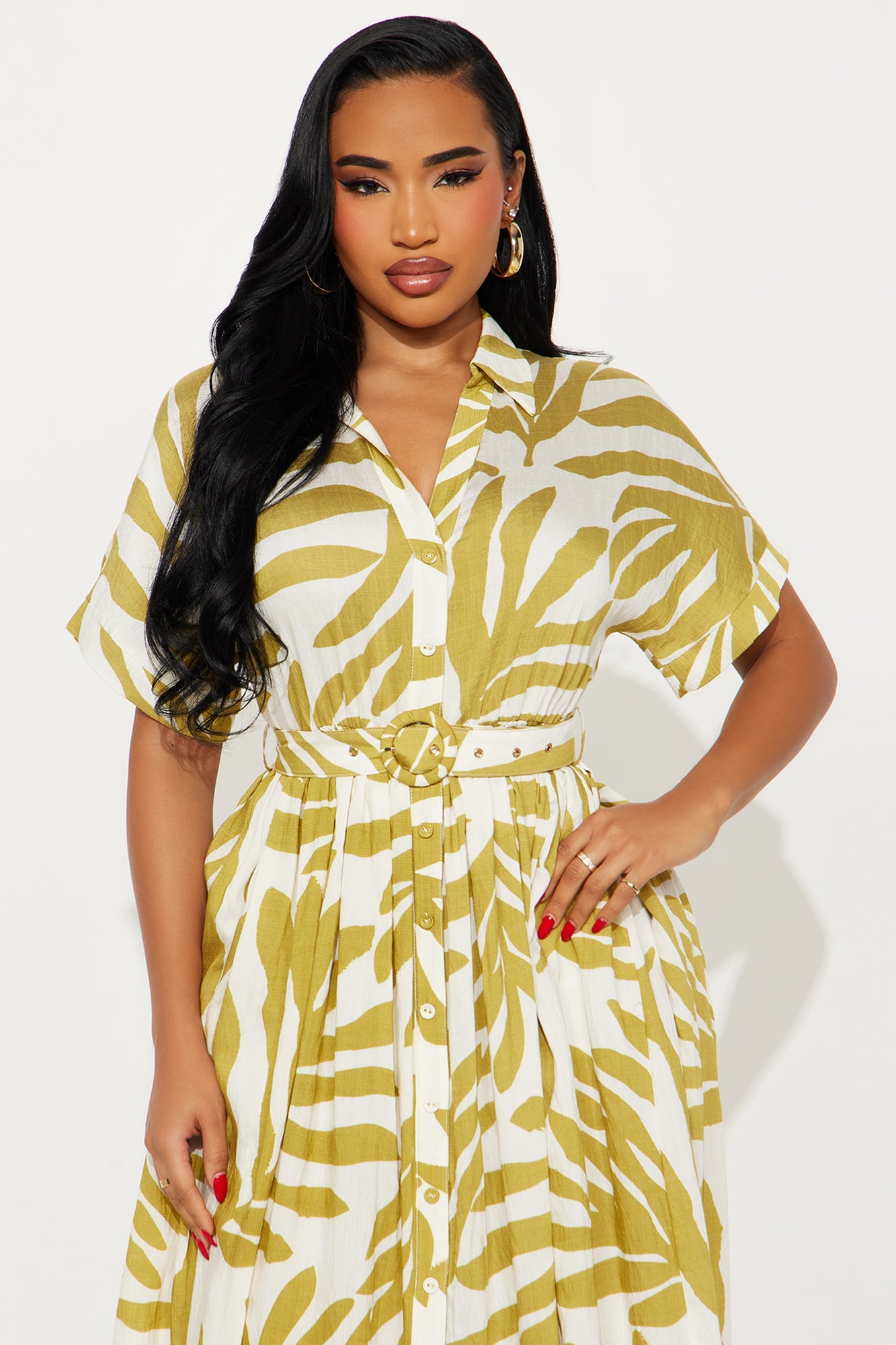 Jasmine Belted Shirt Dress - Chartreuse