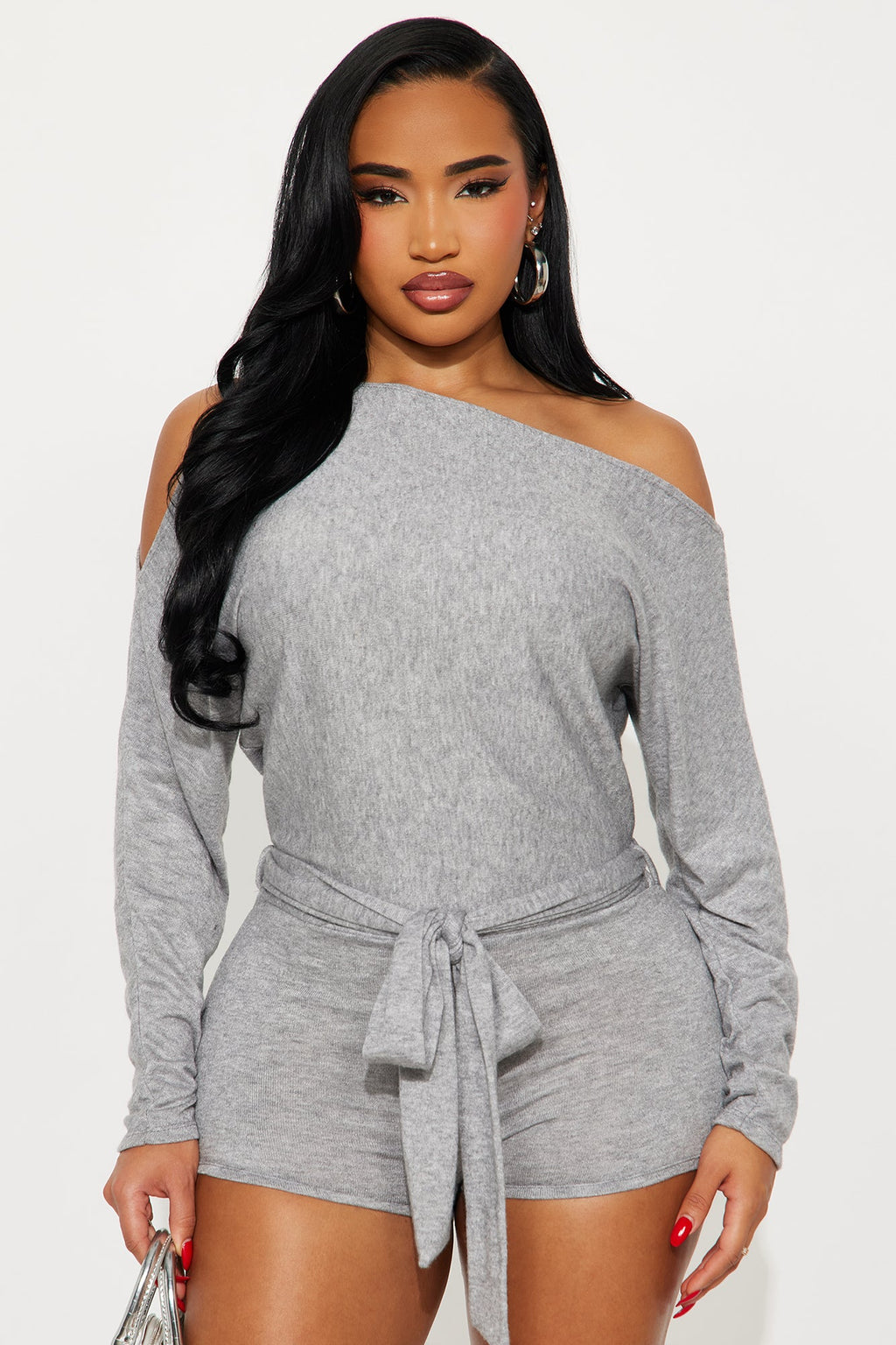 Ericka Off Shouder Romper - Heather Grey