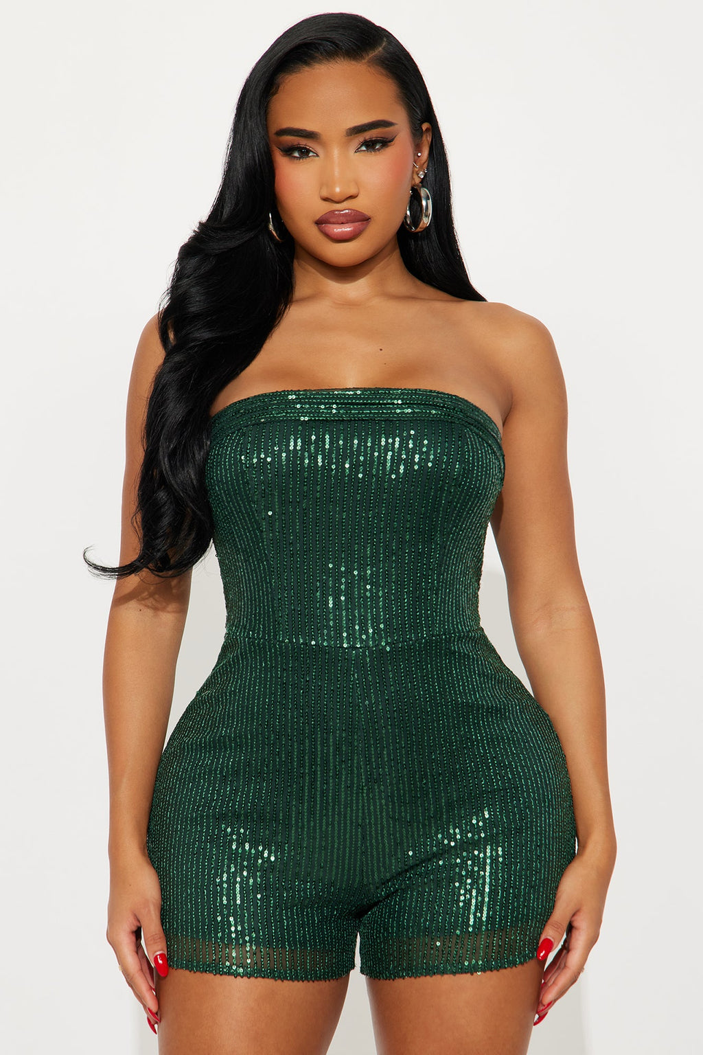 Angel Eyes Sequin 2 Piece Romper Set - Emerald