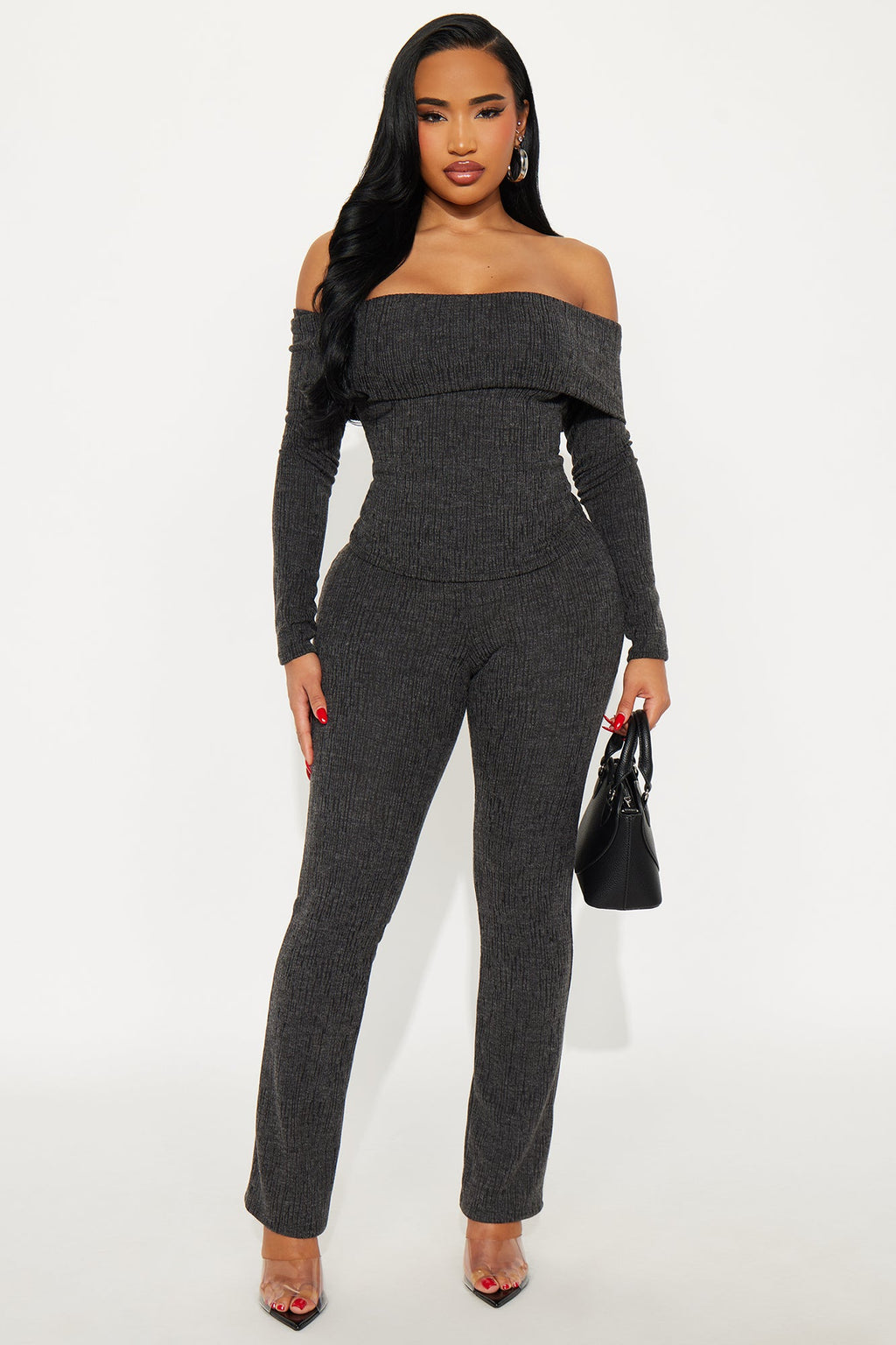 Cici Off Shoulder Pant Set - Black