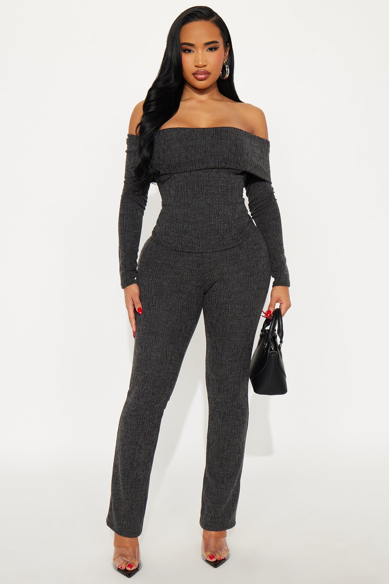 Cici Off Shoulder Pant Set - Black