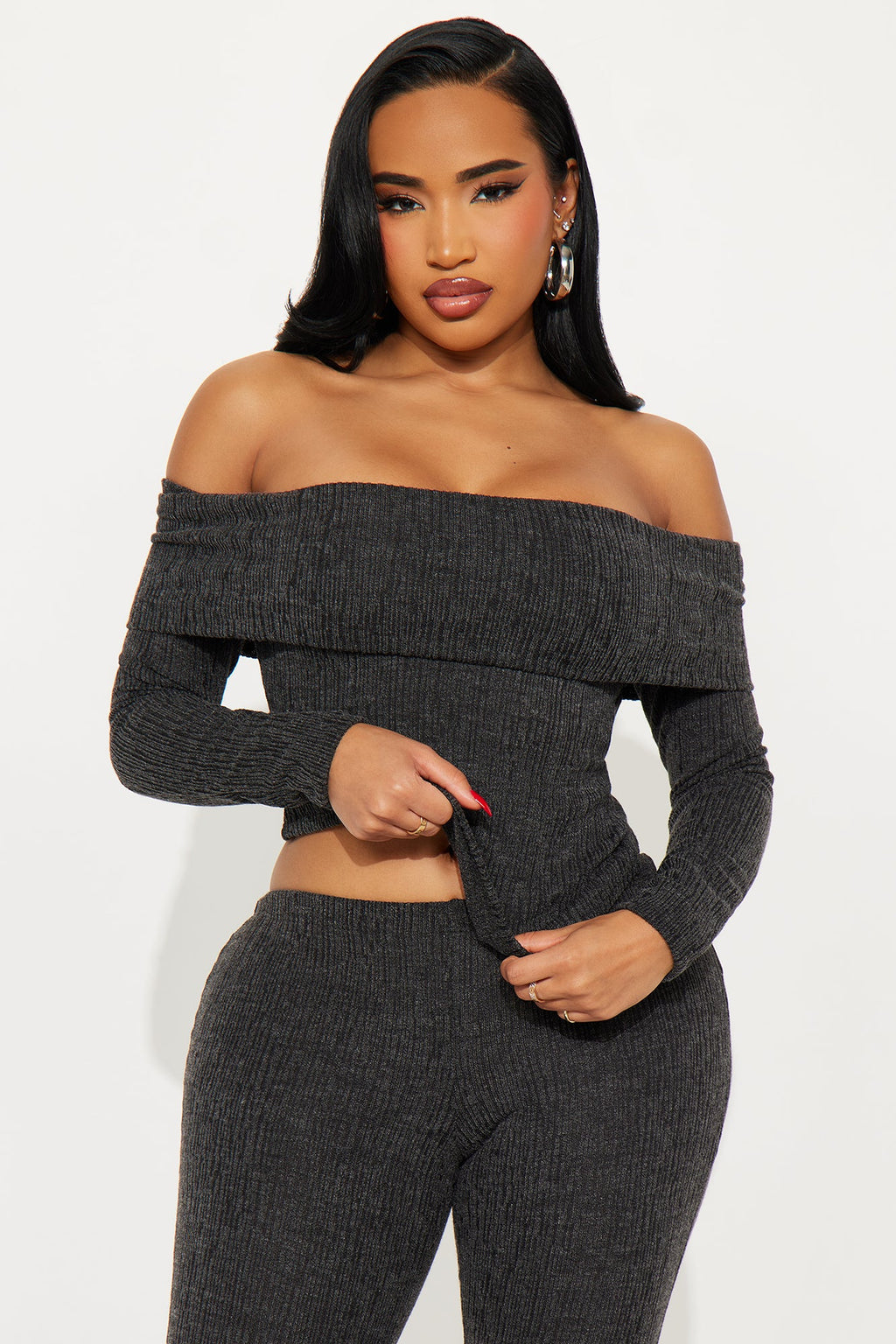 Cici Off Shoulder Pant Set - Black