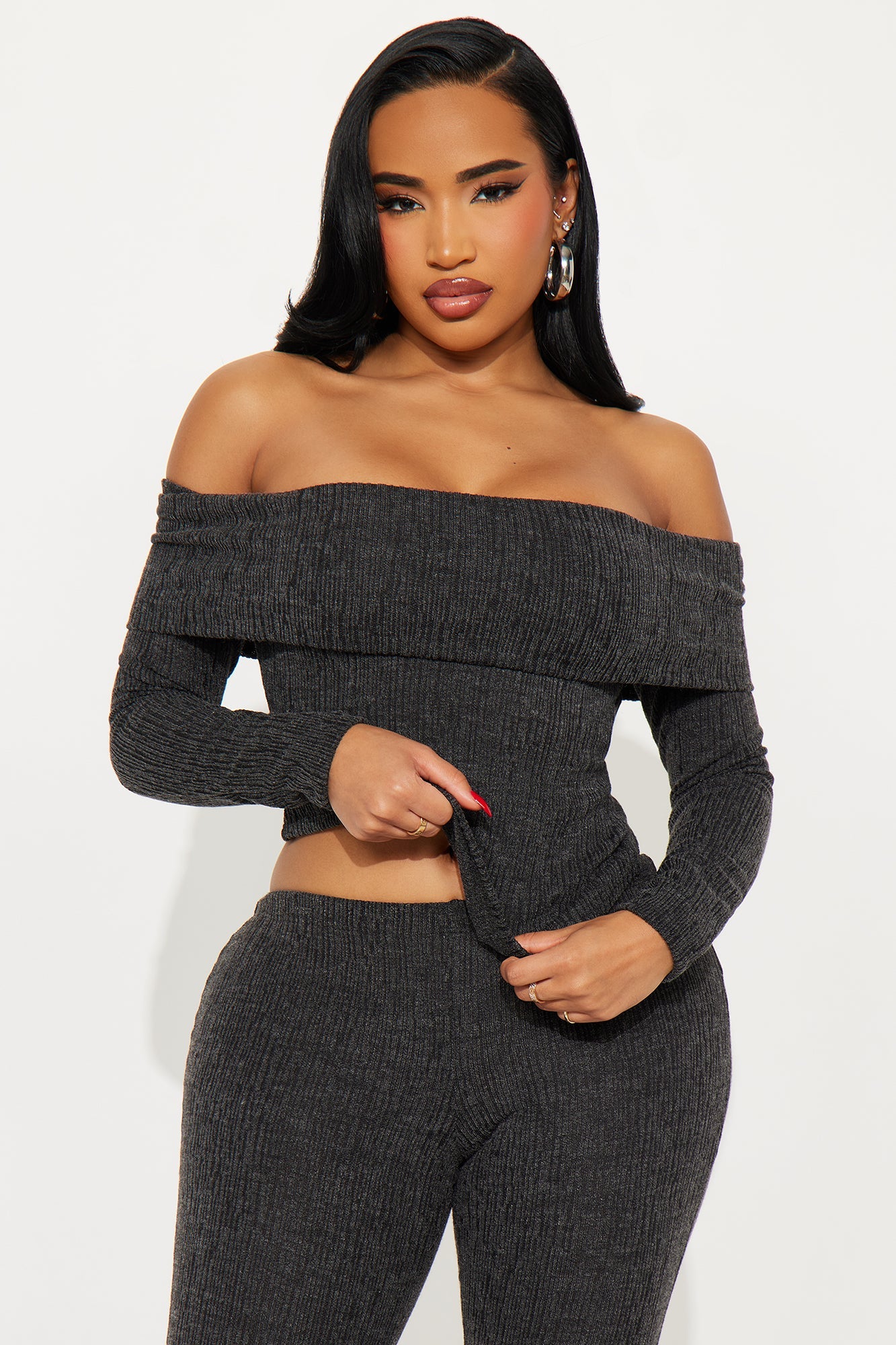 Cici Off Shoulder Pant Set - Black