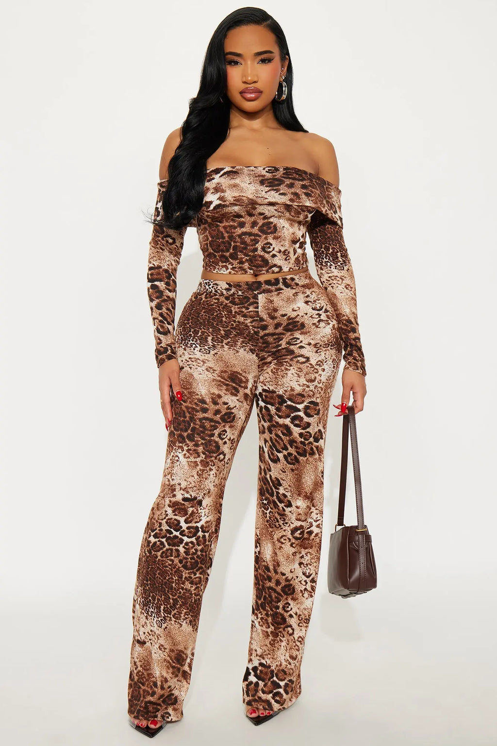 Wild Charisma Leopard Pant Set - Brown/combo 