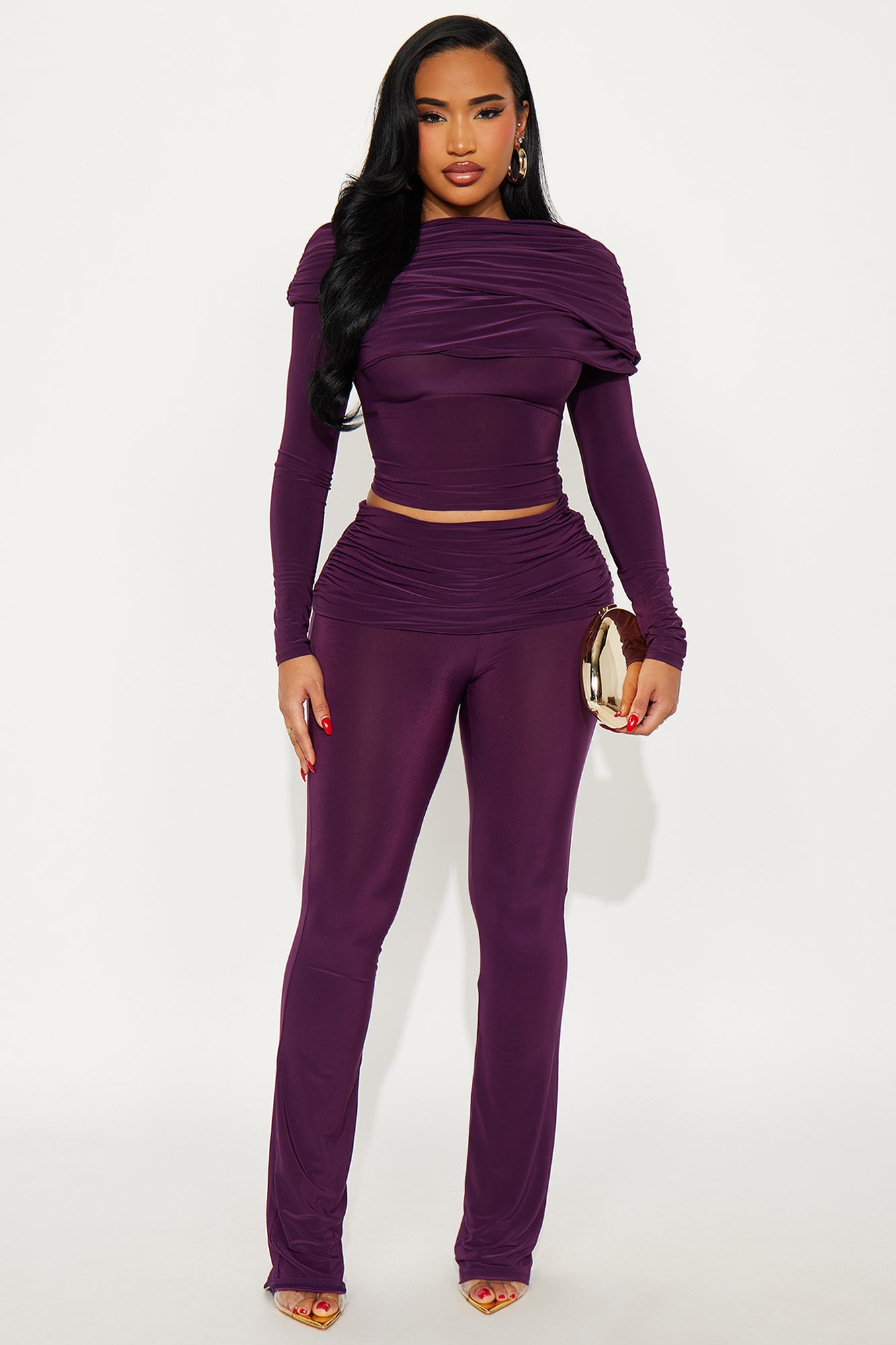 All Wrapped Up Draped Pant Set - Eggplant