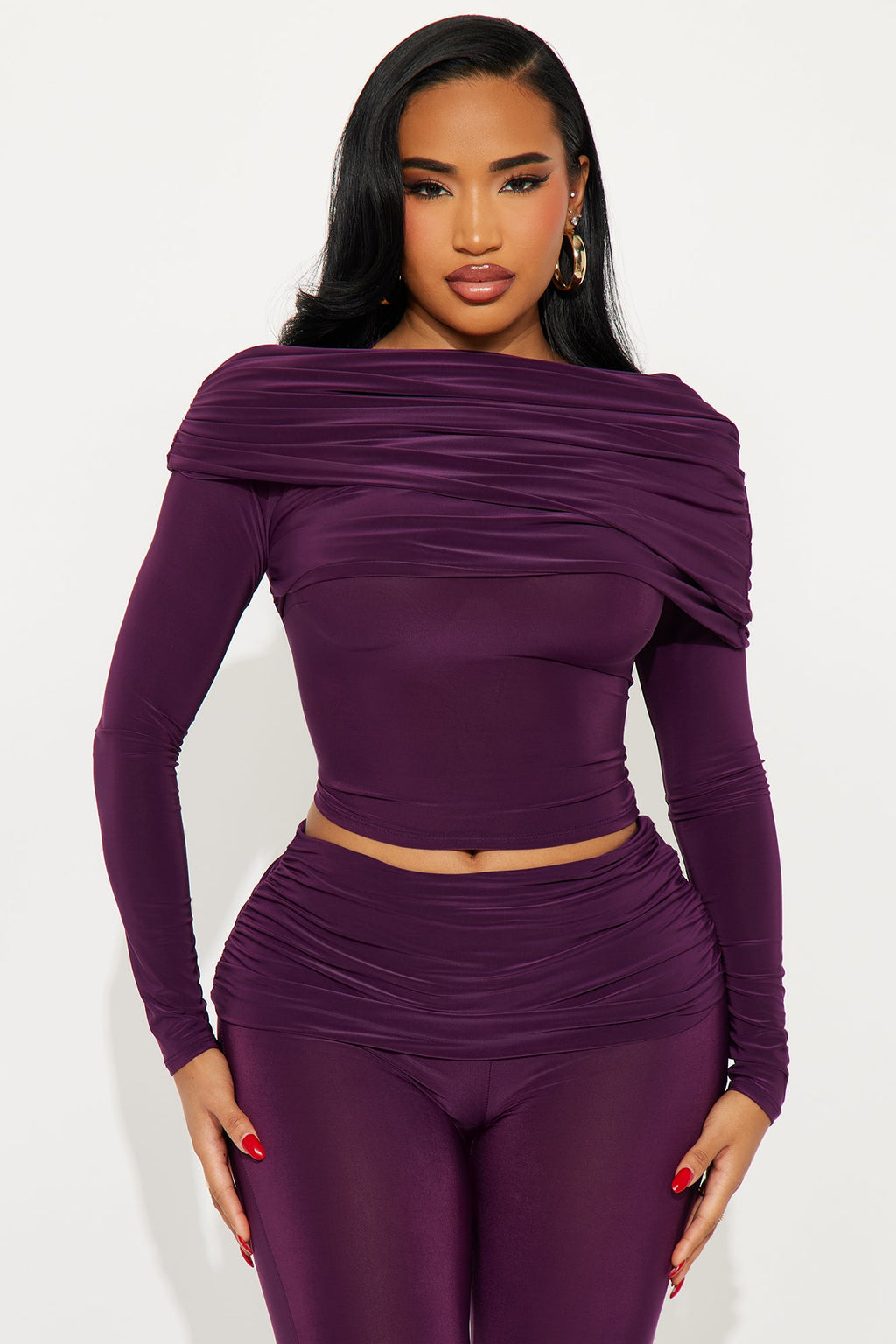 All Wrapped Up Draped Pant Set - Eggplant
