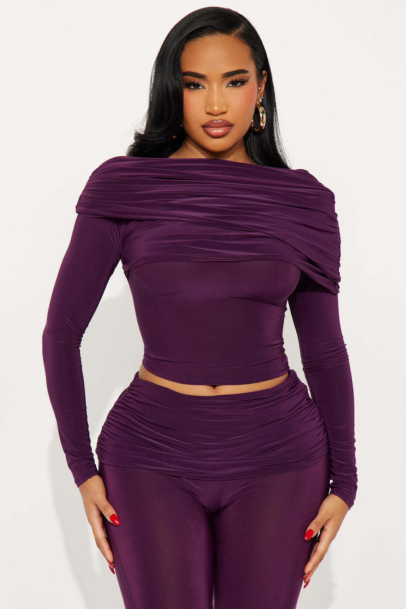 All Wrapped Up Draped Pant Set - Eggplant