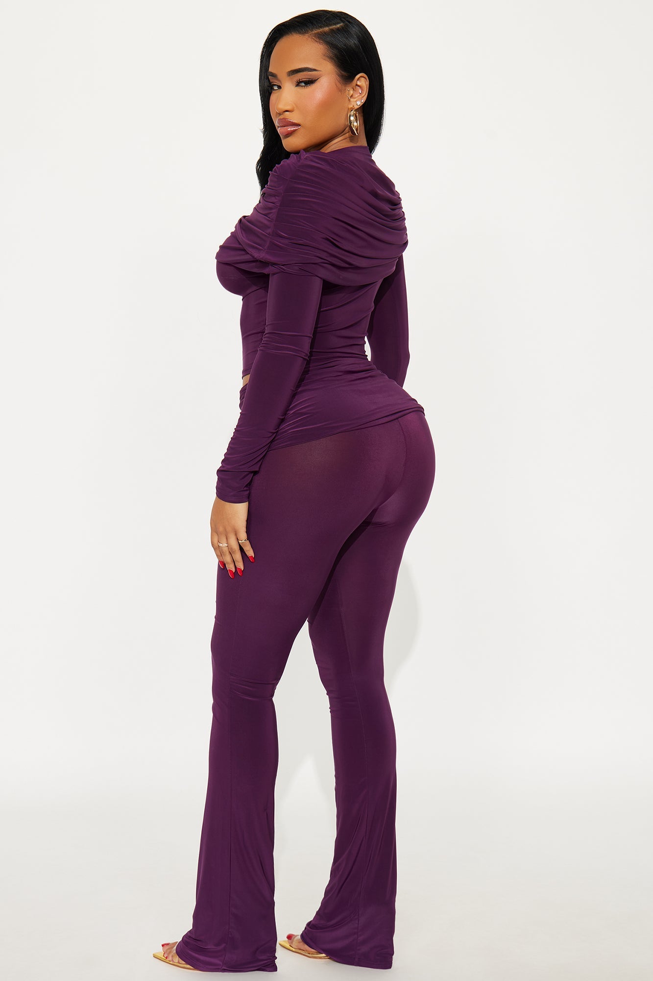 All Wrapped Up Draped Pant Set - Eggplant
