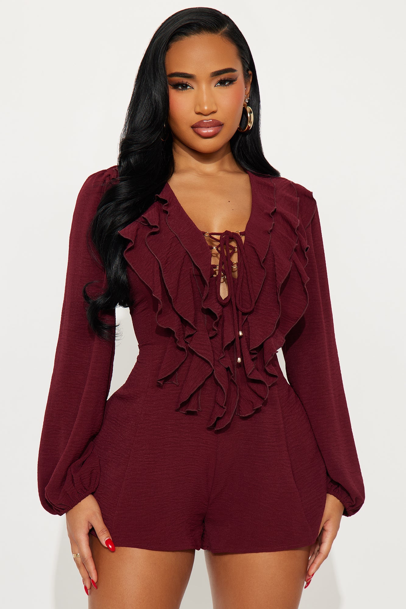 Analisa Airflow Long Sleeve Romper - Wine