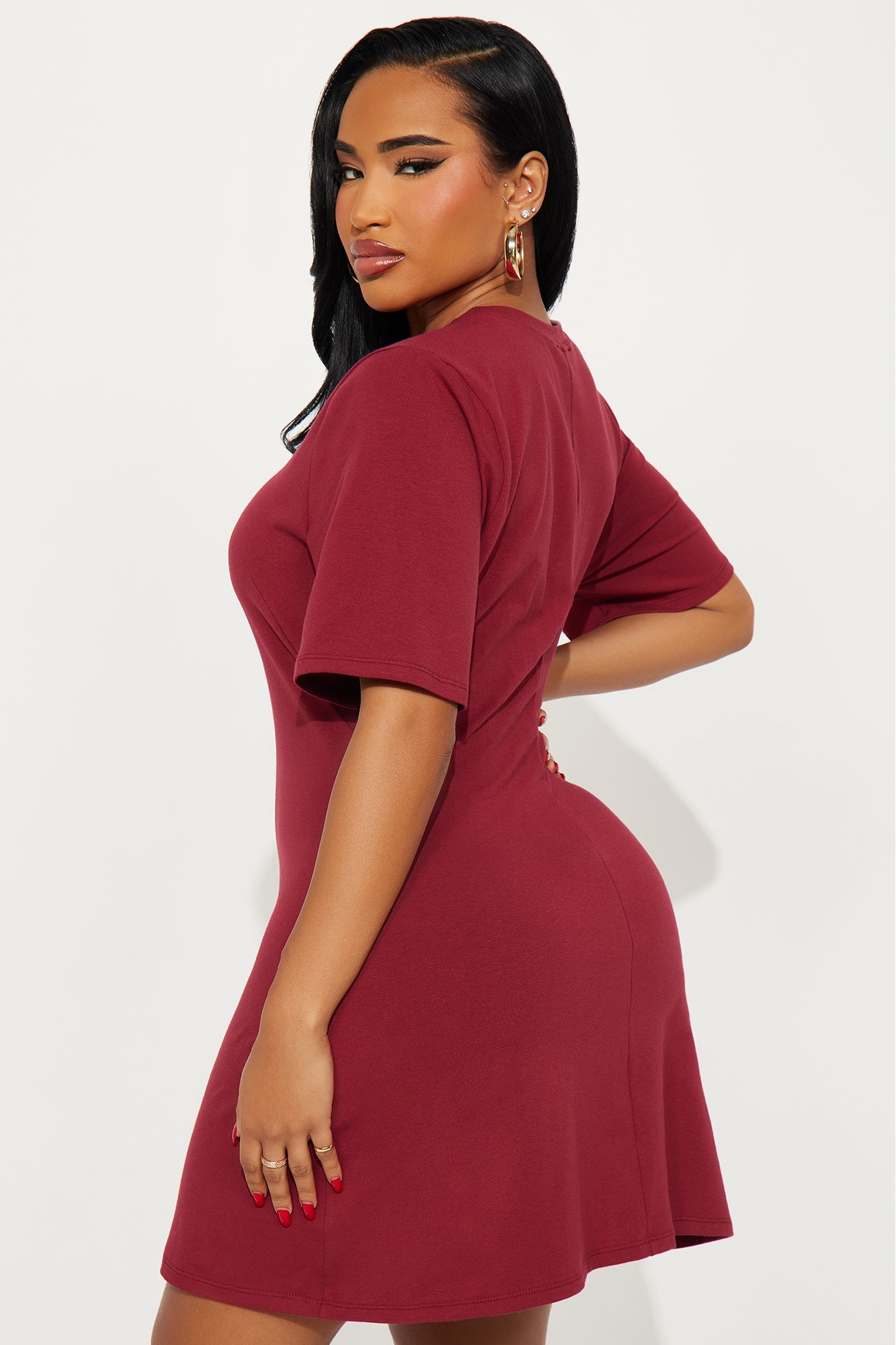 Jaycee Short Sleeve T Shirt Mini Dress - Wine