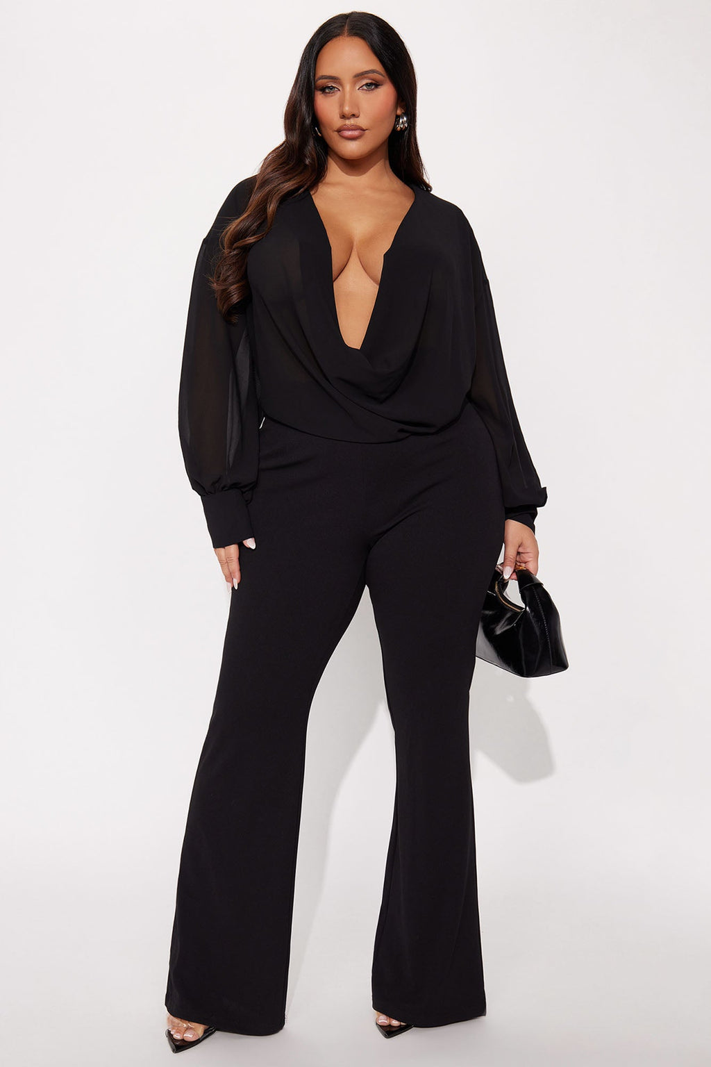 Flora Belle Chiffon Cowl Neck Jumpsuit - Black