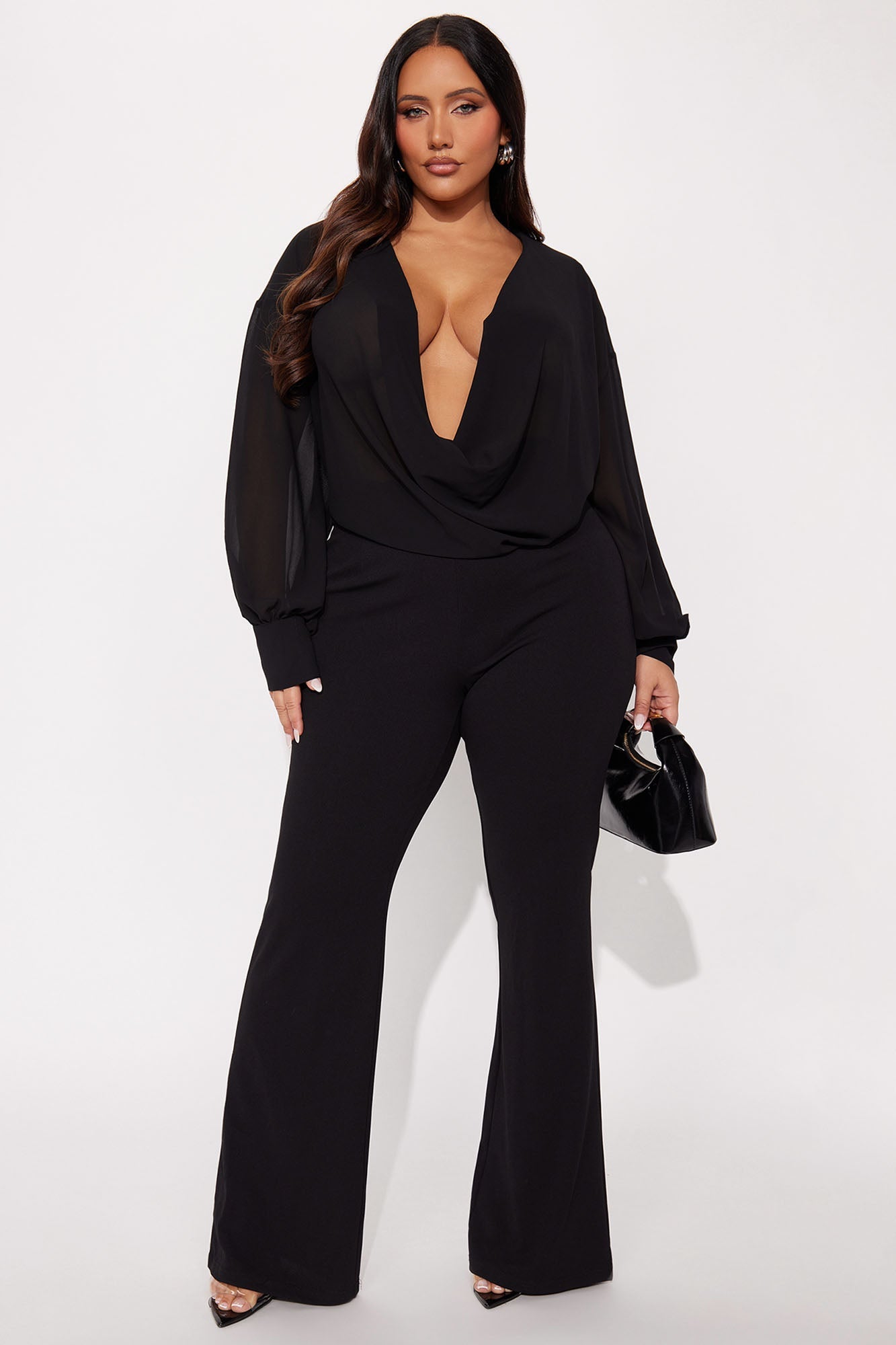 Flora Belle Chiffon Cowl Neck Jumpsuit - Black