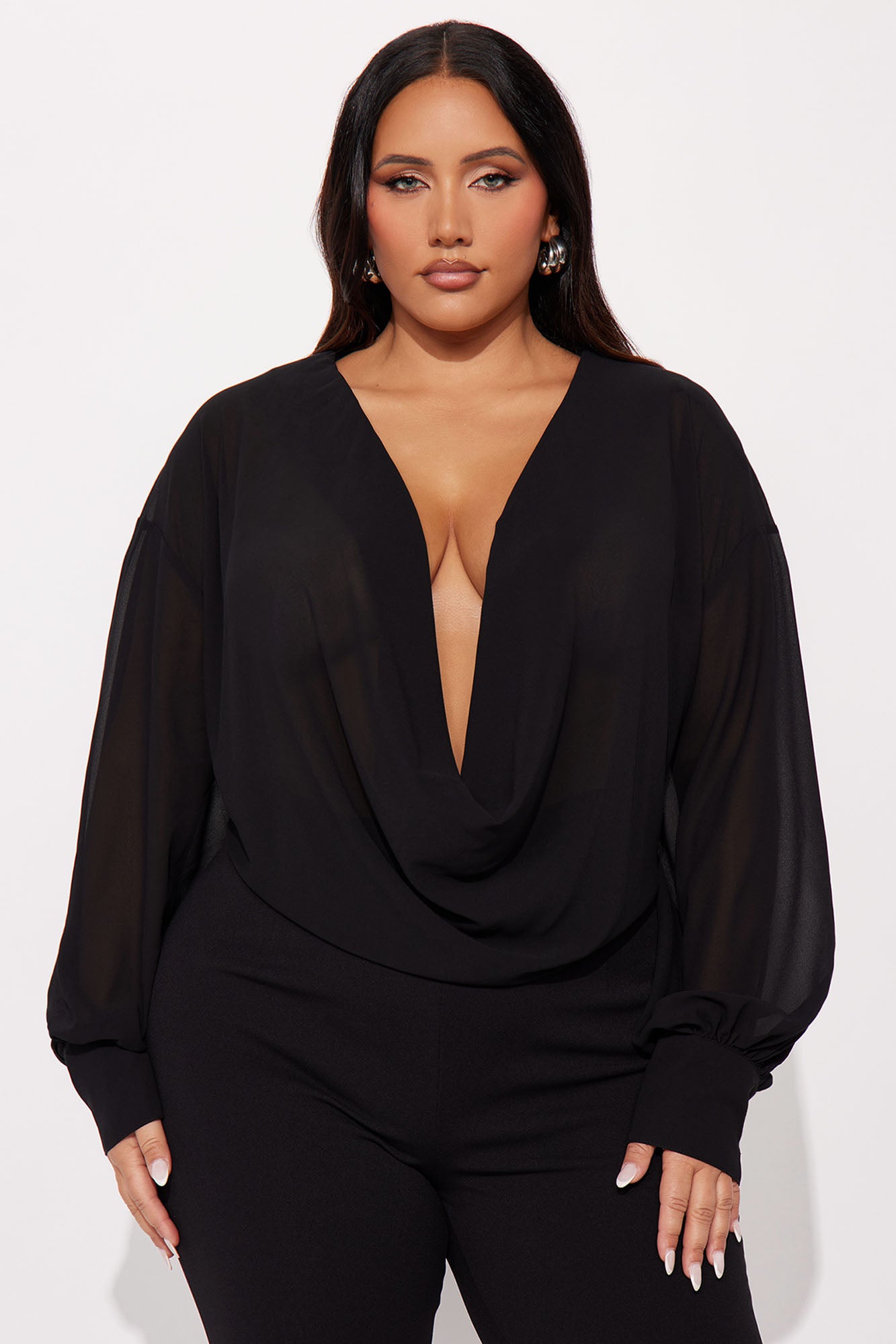 Flora Belle Chiffon Cowl Neck Jumpsuit - Black