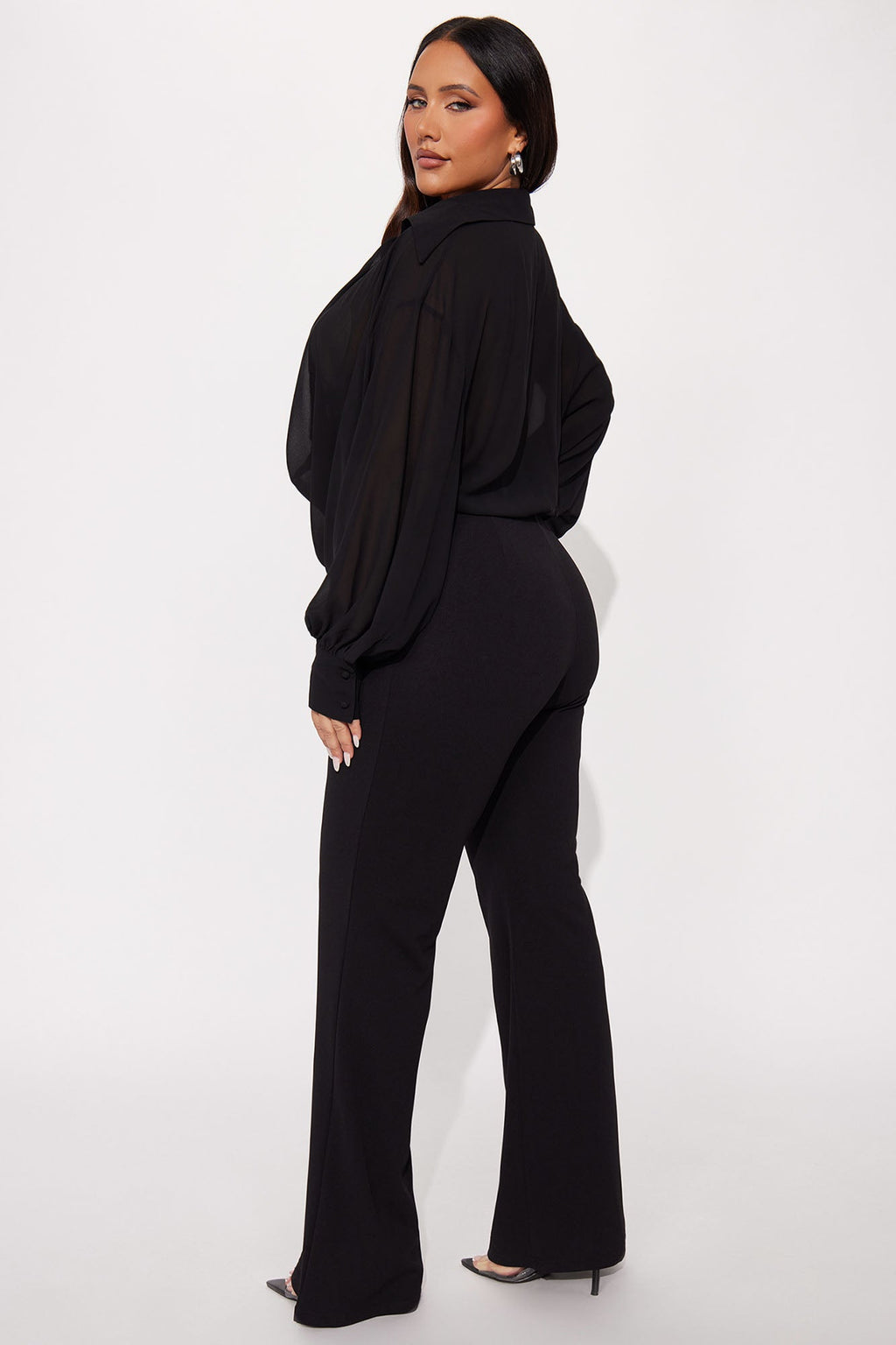 Flora Belle Chiffon Cowl Neck Jumpsuit - Black