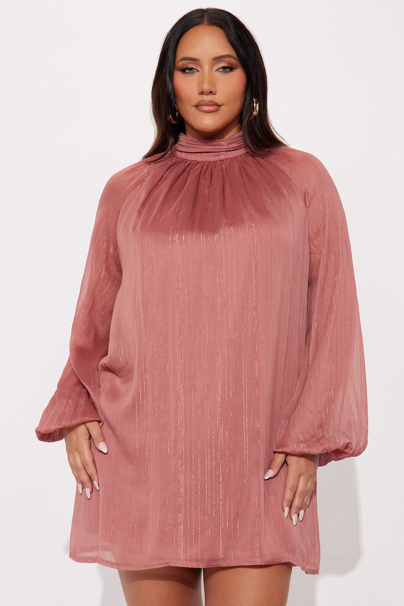 Bianca Long Sleeve Babydoll Mini Dress - Mauve