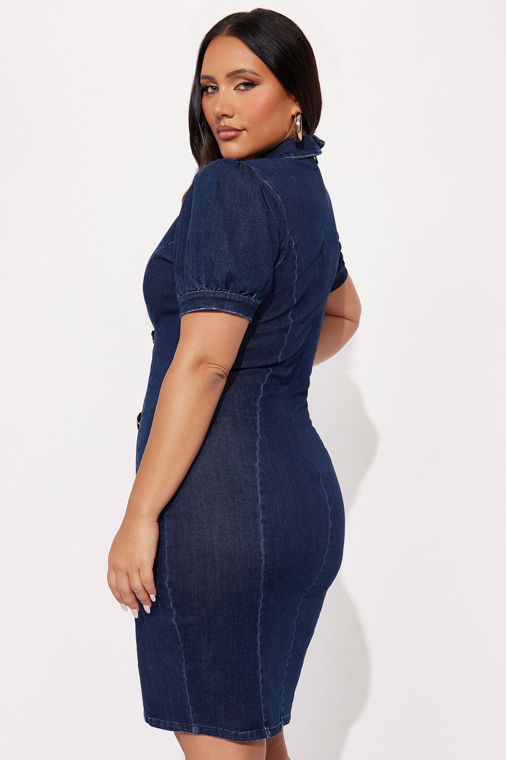 Mackenzie Collar Denim Midi Dress - Dark Denim