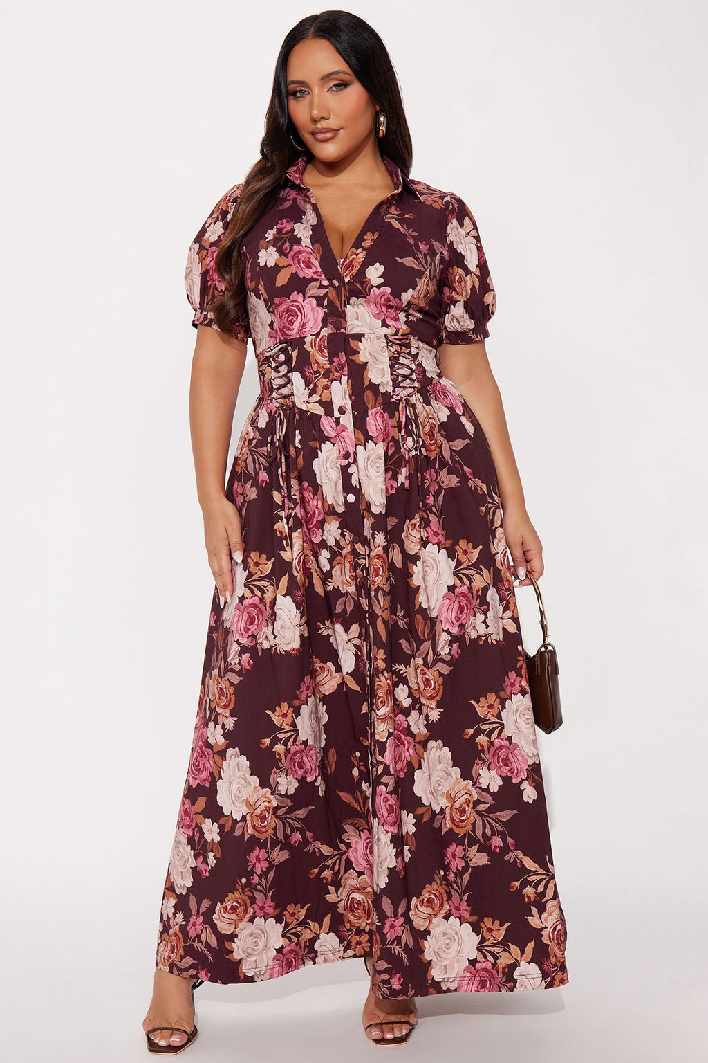 Polly Puff Sleeve Maxi Dress - Burgundy/combo