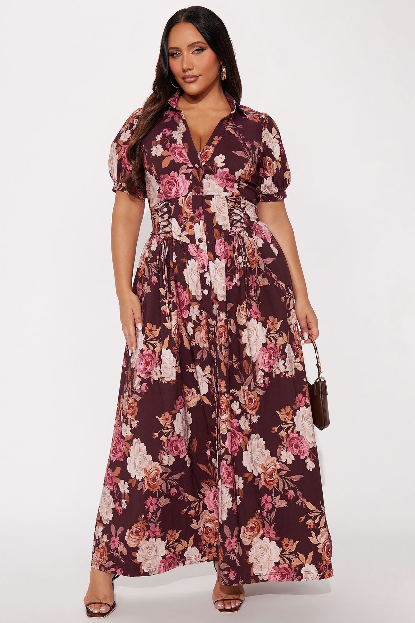 Polly Puff Sleeve Maxi Dress - Burgundy/combo