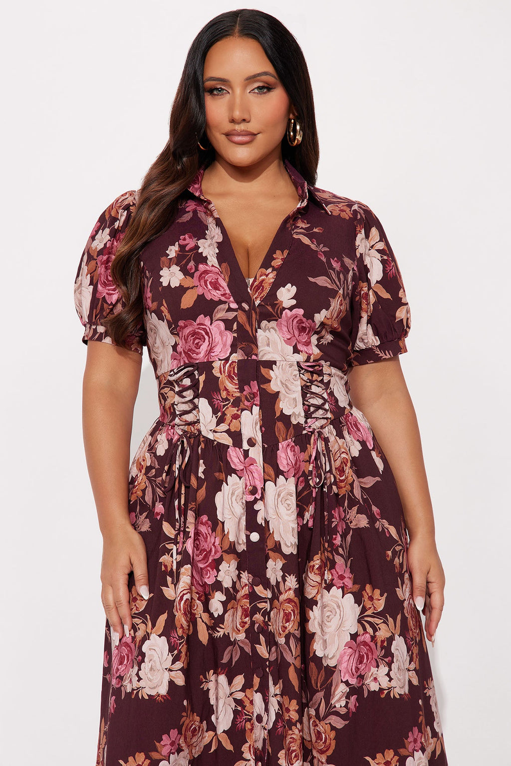 Polly Puff Sleeve Maxi Dress - Burgundy/combo