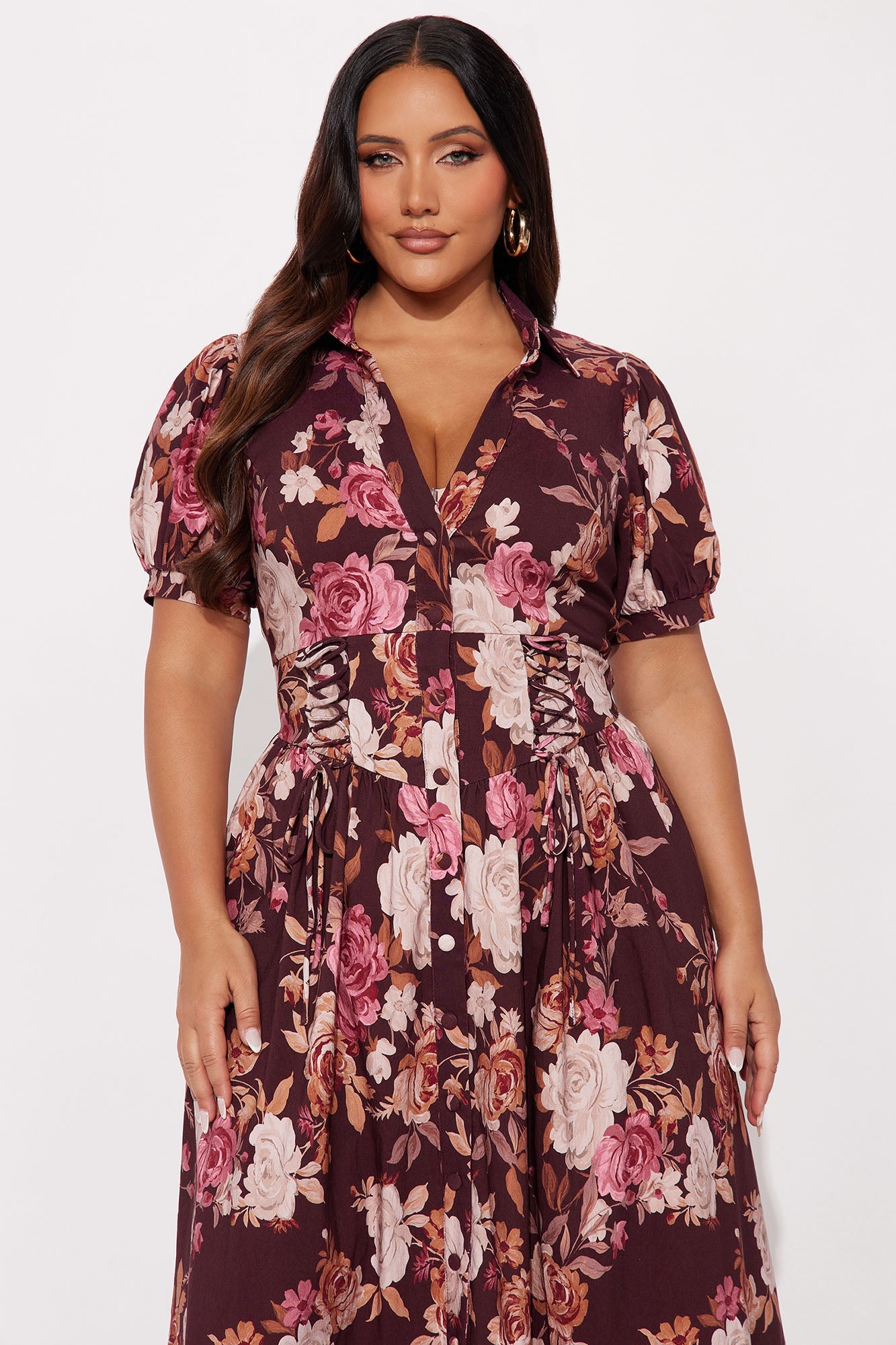 Polly Puff Sleeve Maxi Dress - Burgundy/combo